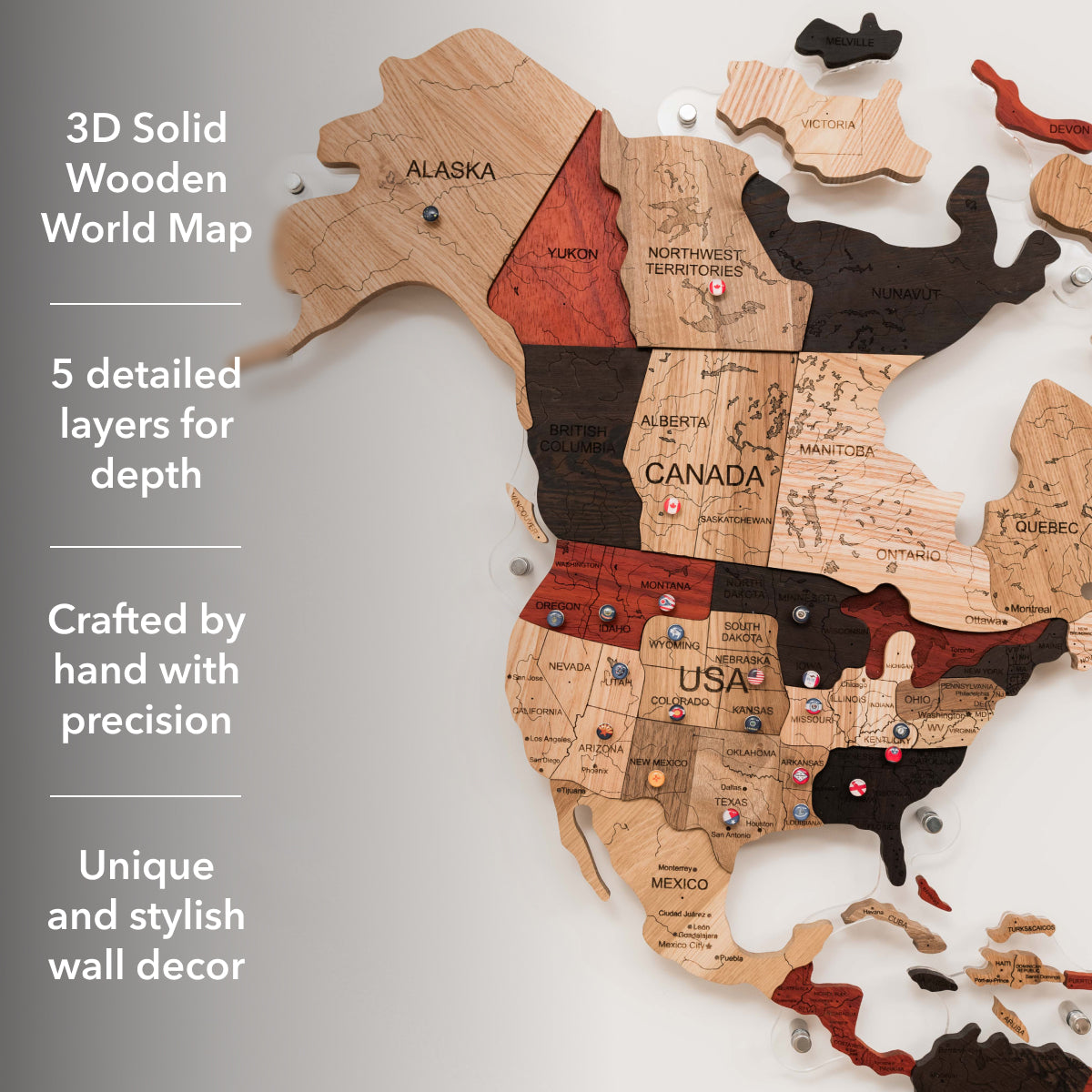 3D Solid Wooden World Map → Enjoy The Wood ‣ Order Now
