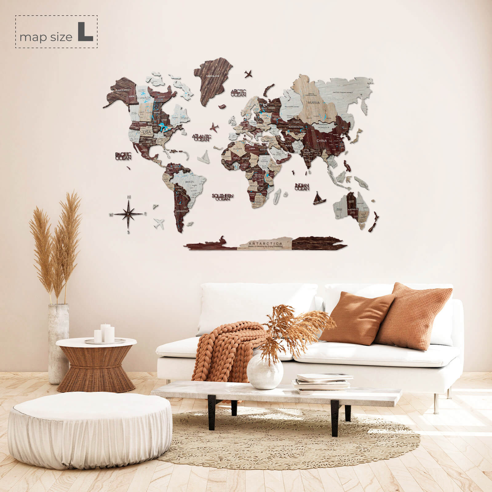 3D colored world map for wall