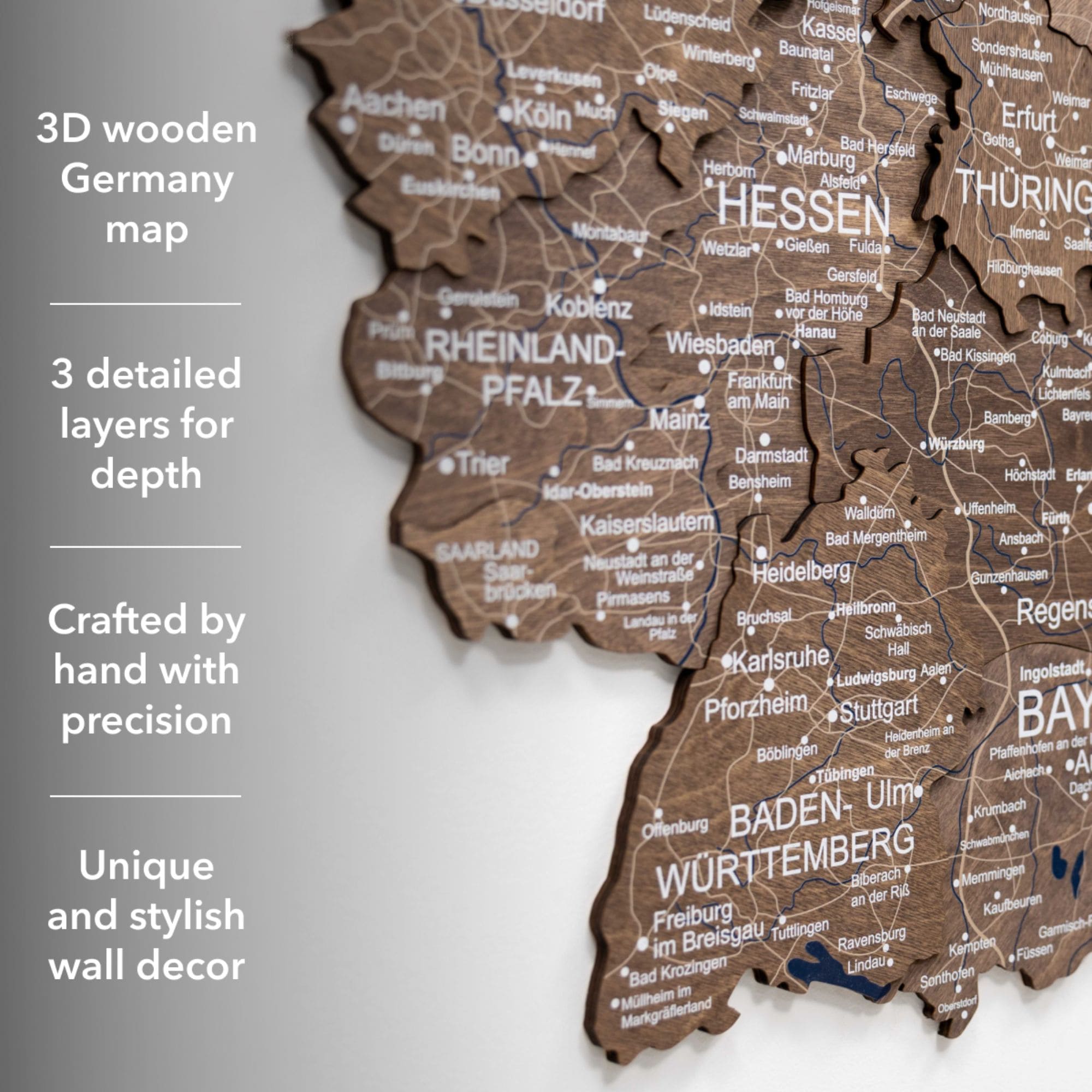 3D Germany Wooden Map Dark Walnut options