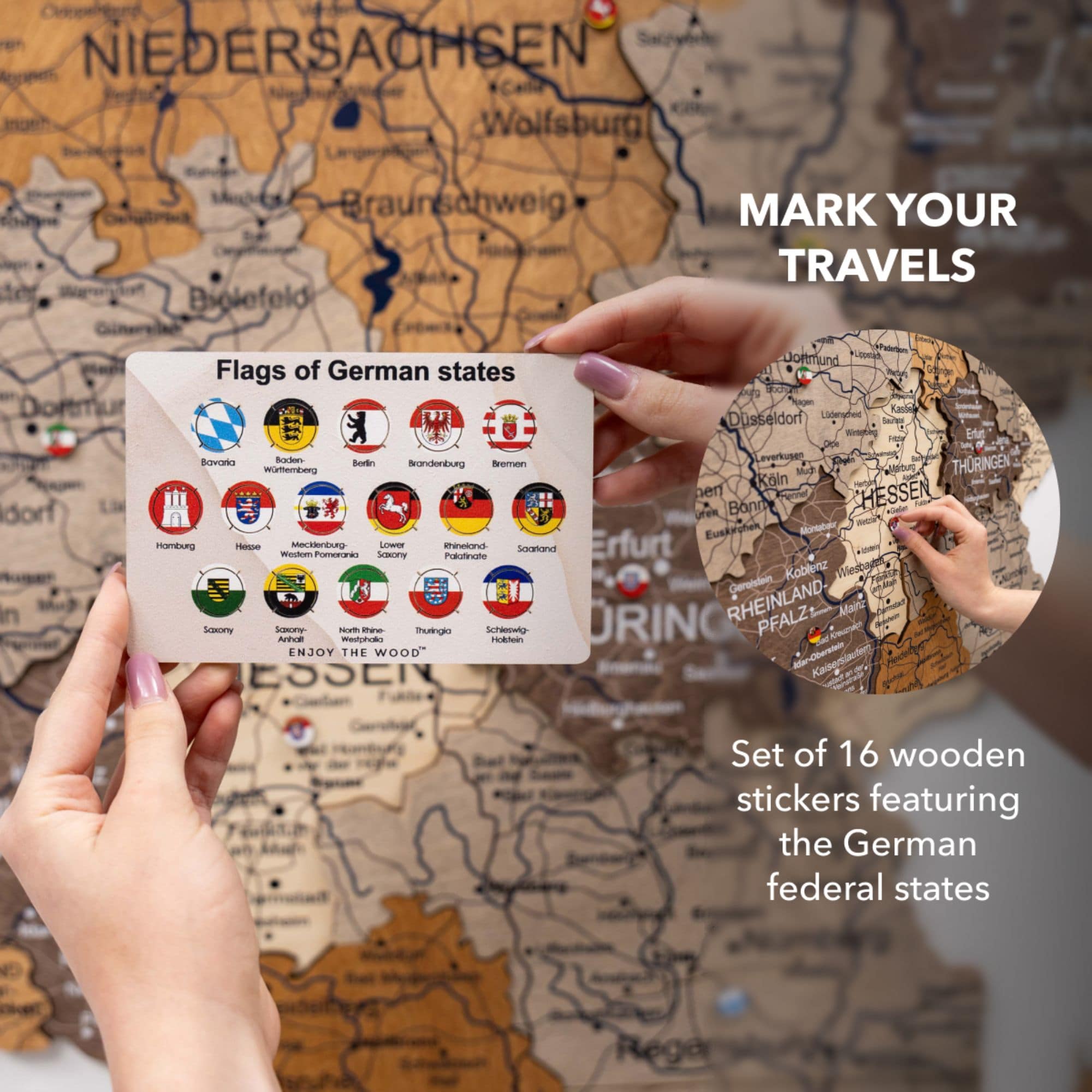 3D Germany Wooden Map Multicolor flags