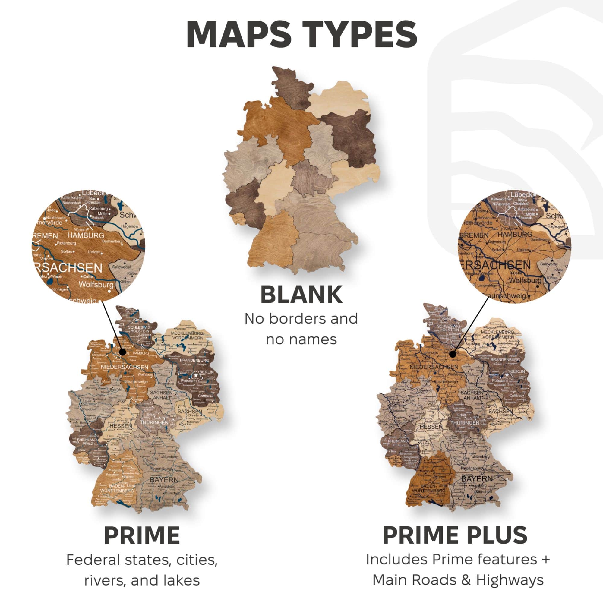 3D Germany Wooden Map Multicolor types