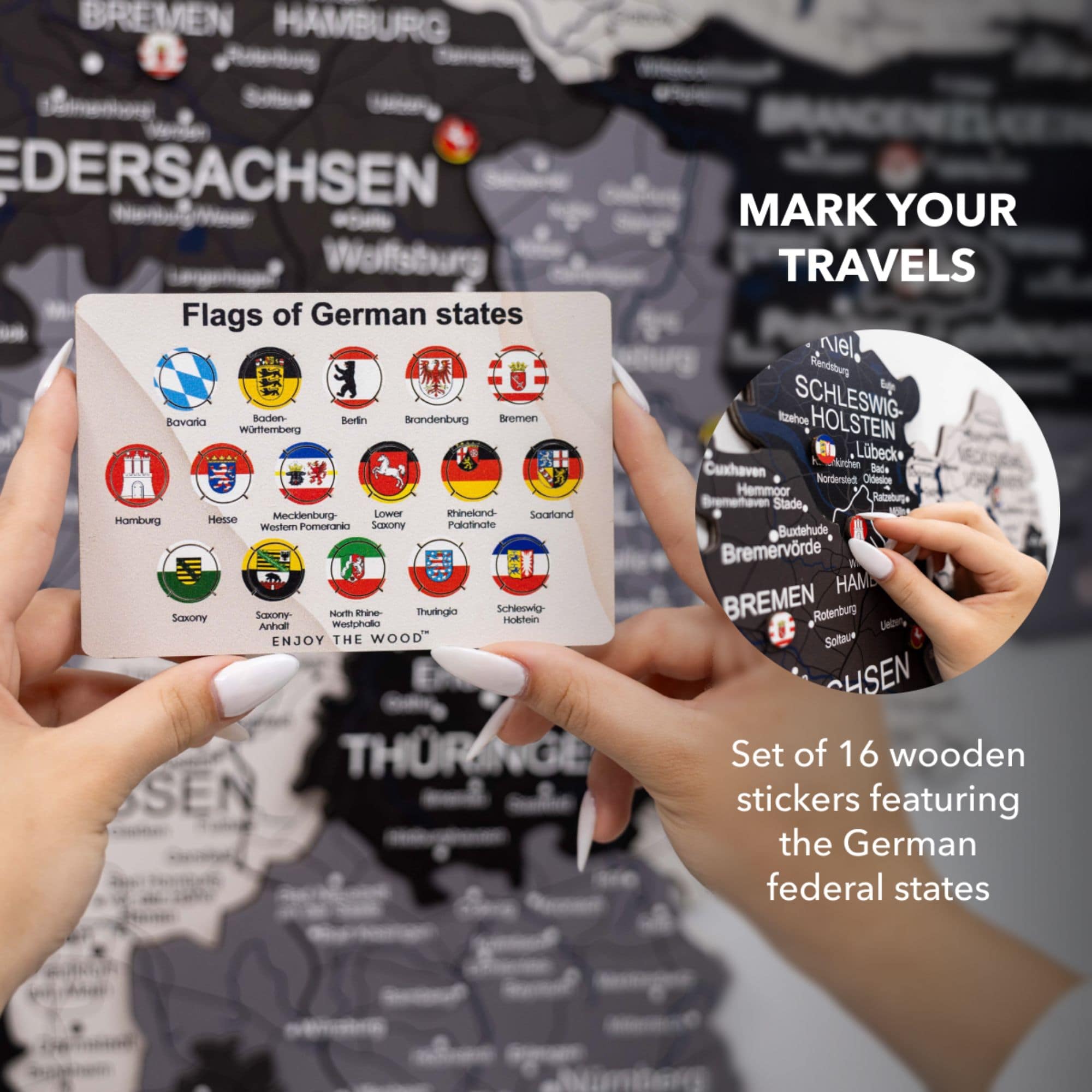 3D Germany Wooden Map Nordik flags