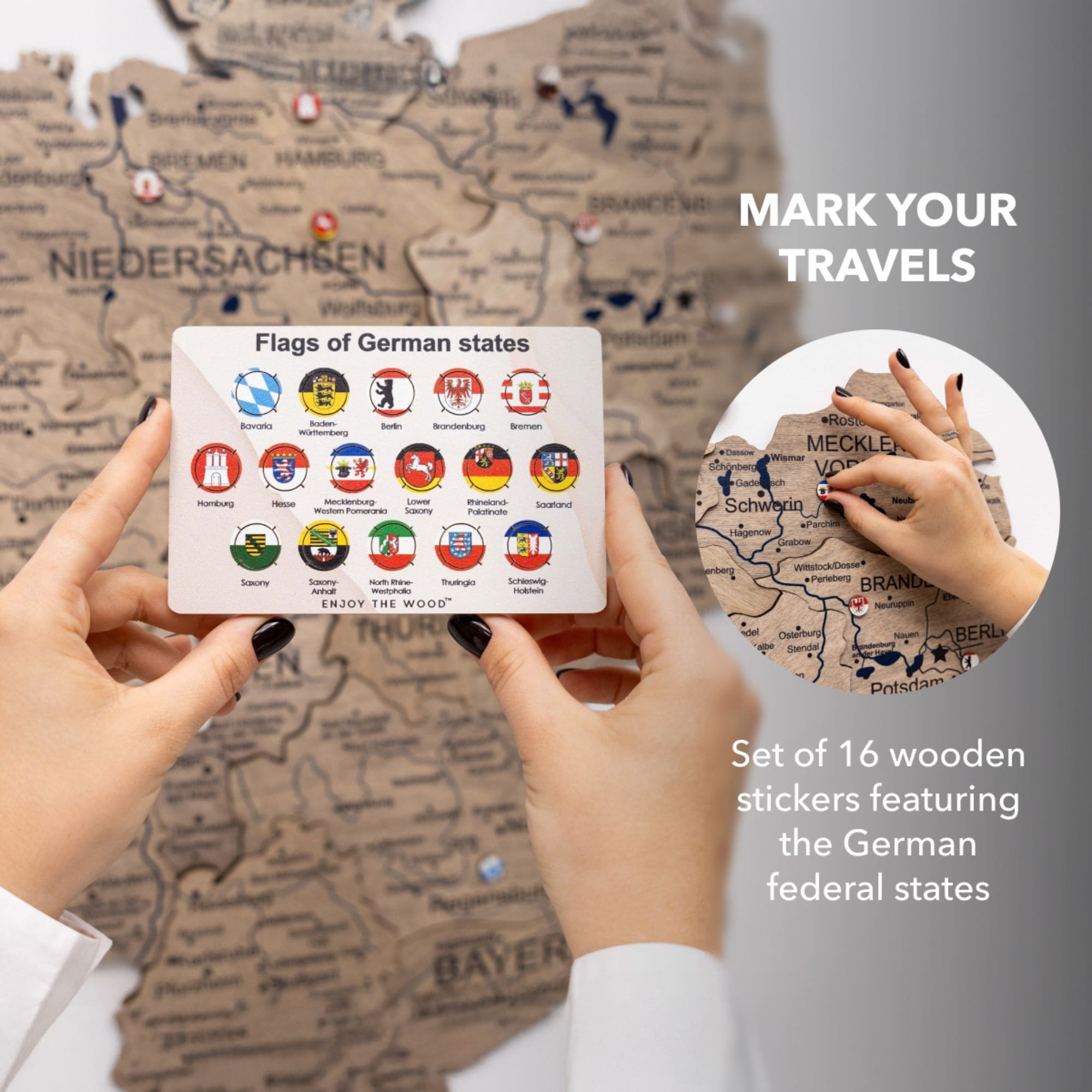 3D Germany Wooden Map Terra pins