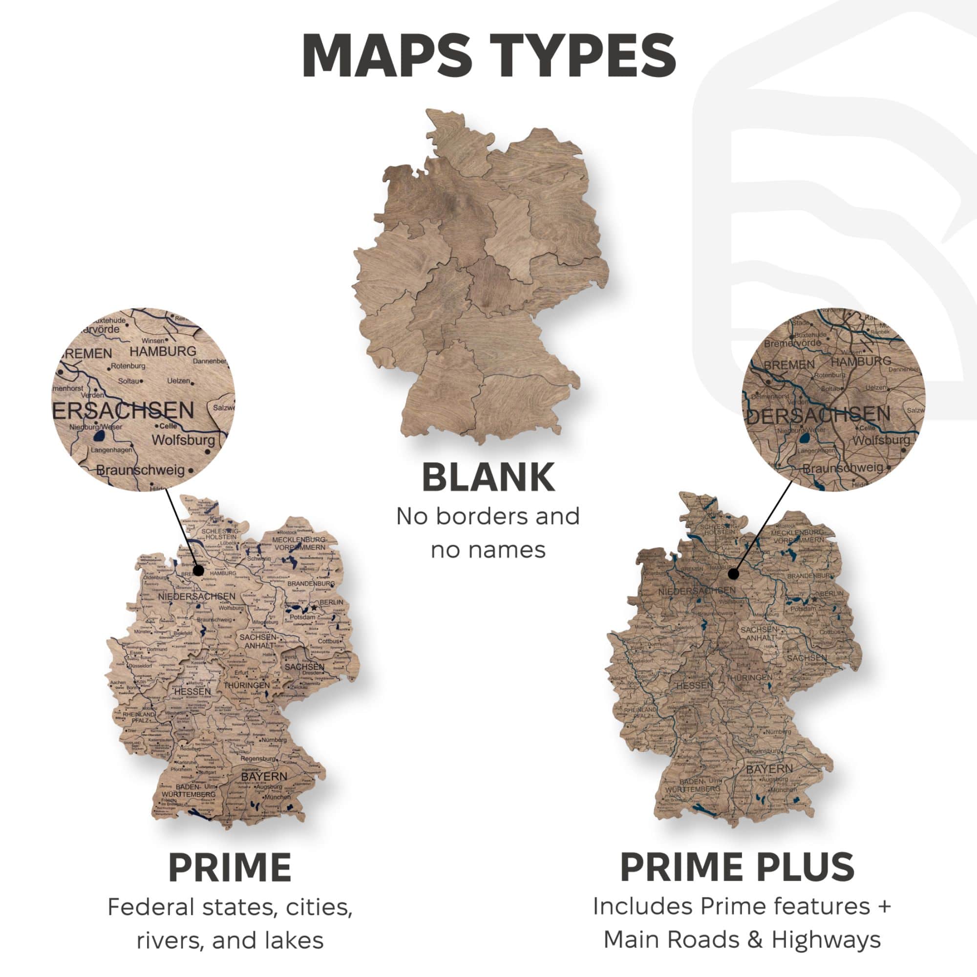 3D Germany Wooden Map Terra types