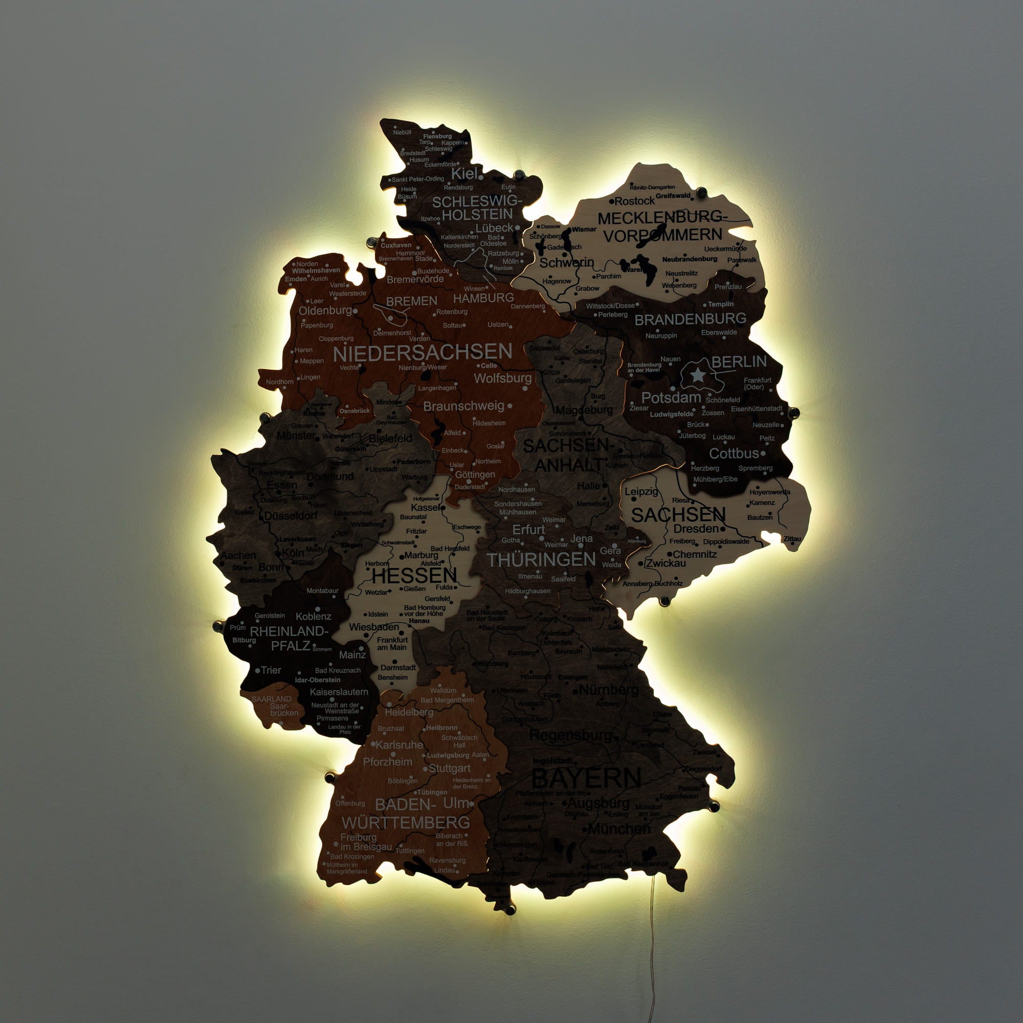 3D LED Germany Wooden Map 3.0 Multicolor at night