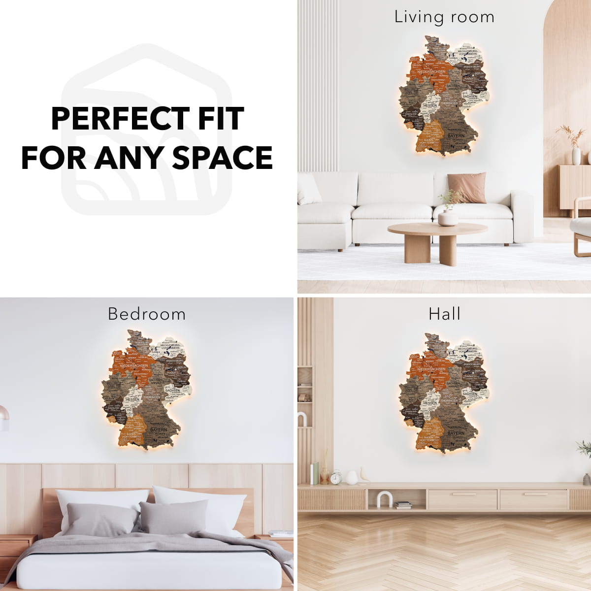 3D LED Germany Wooden Map 3.0 Multicolor space