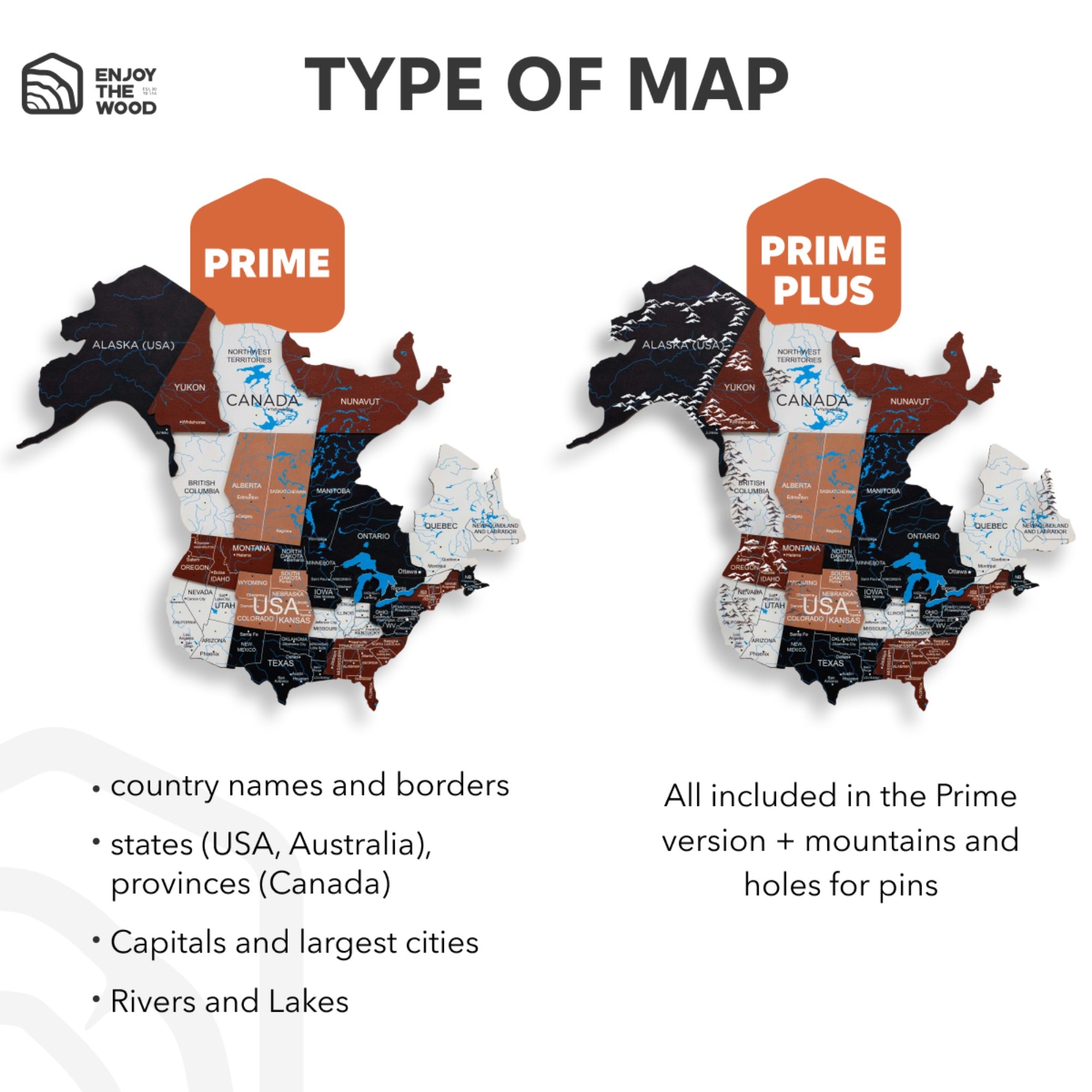 Two types of maps labeled 'Prime' and 'Prime Plus' with descriptions of features.