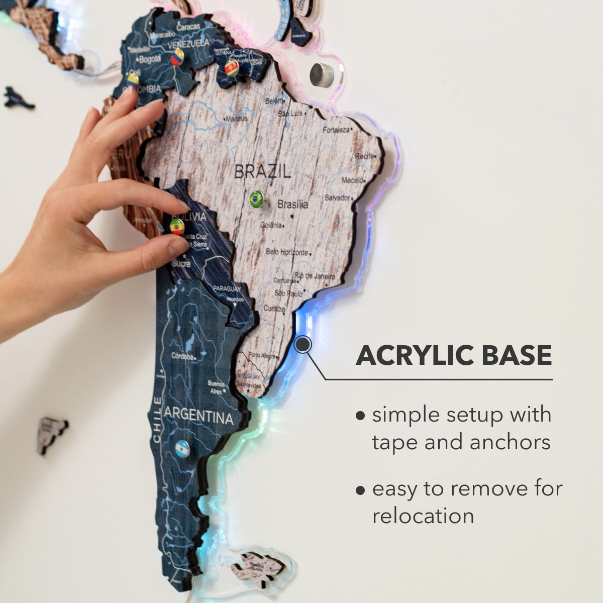 3D LUMINOUS LED Wooden World Map 2.0 Mystery base