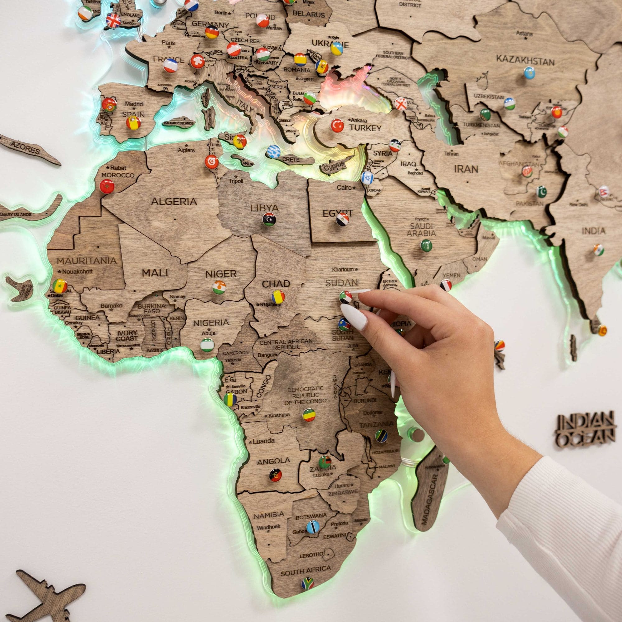 illuminated wall map