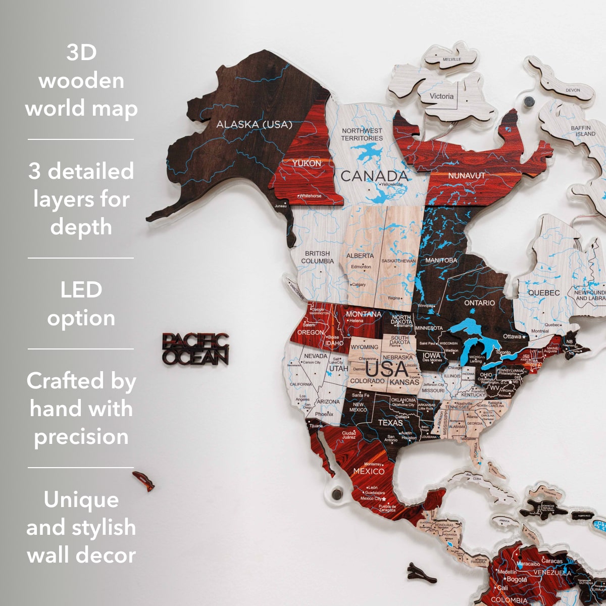 3D LUMINOUS LED Wooden World Map 2.0 Urban info