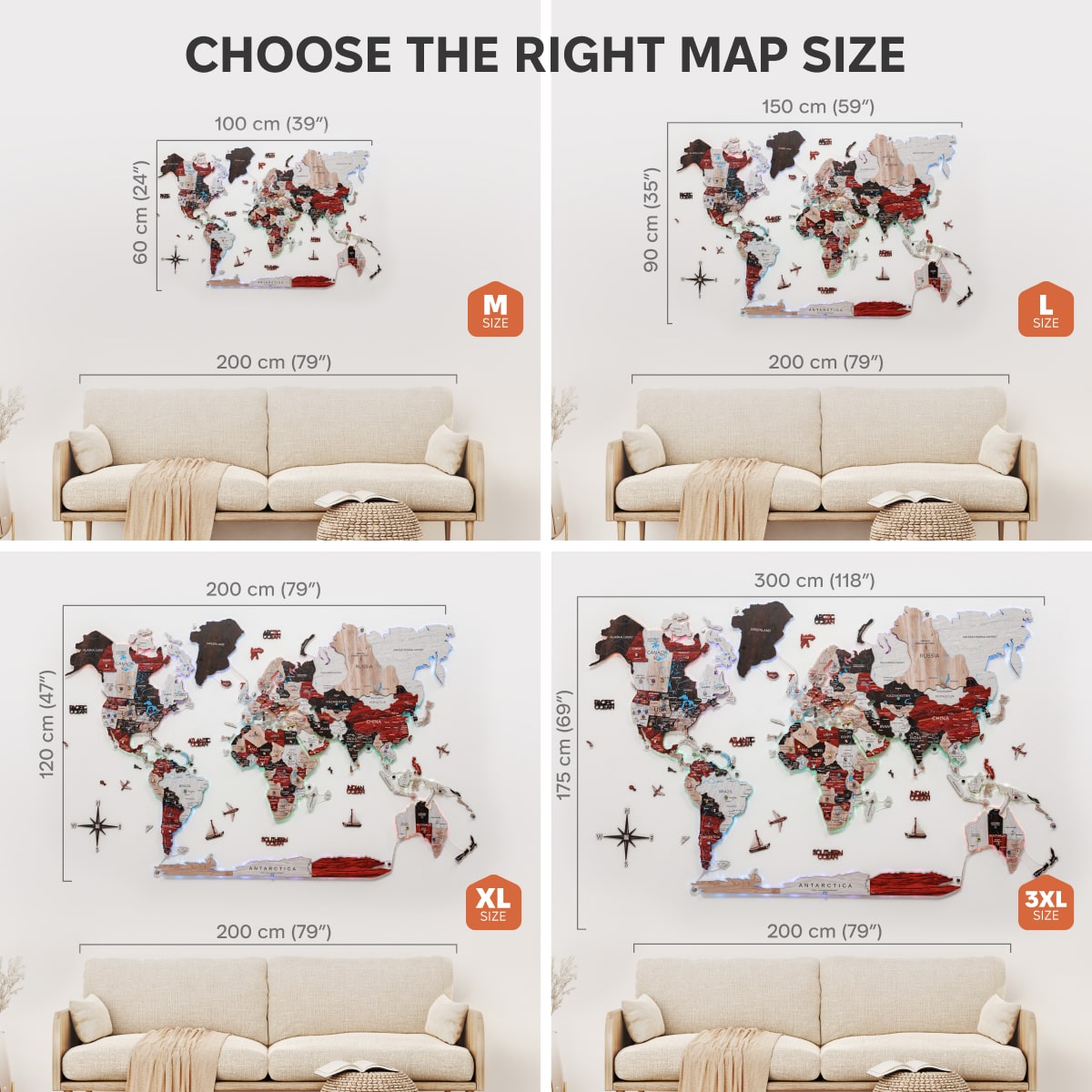 3D LUMINOUS LED Wooden World Map 2.0 Urban size