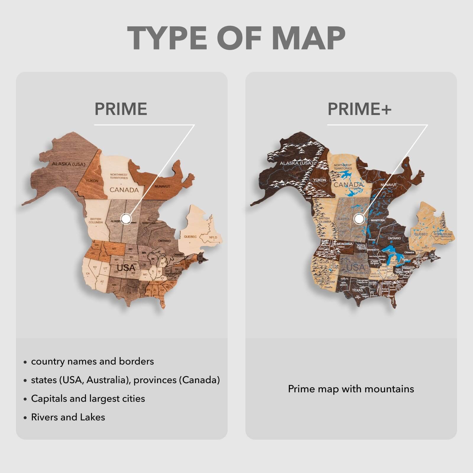 3D LED Wooden World Map 2.0 options
