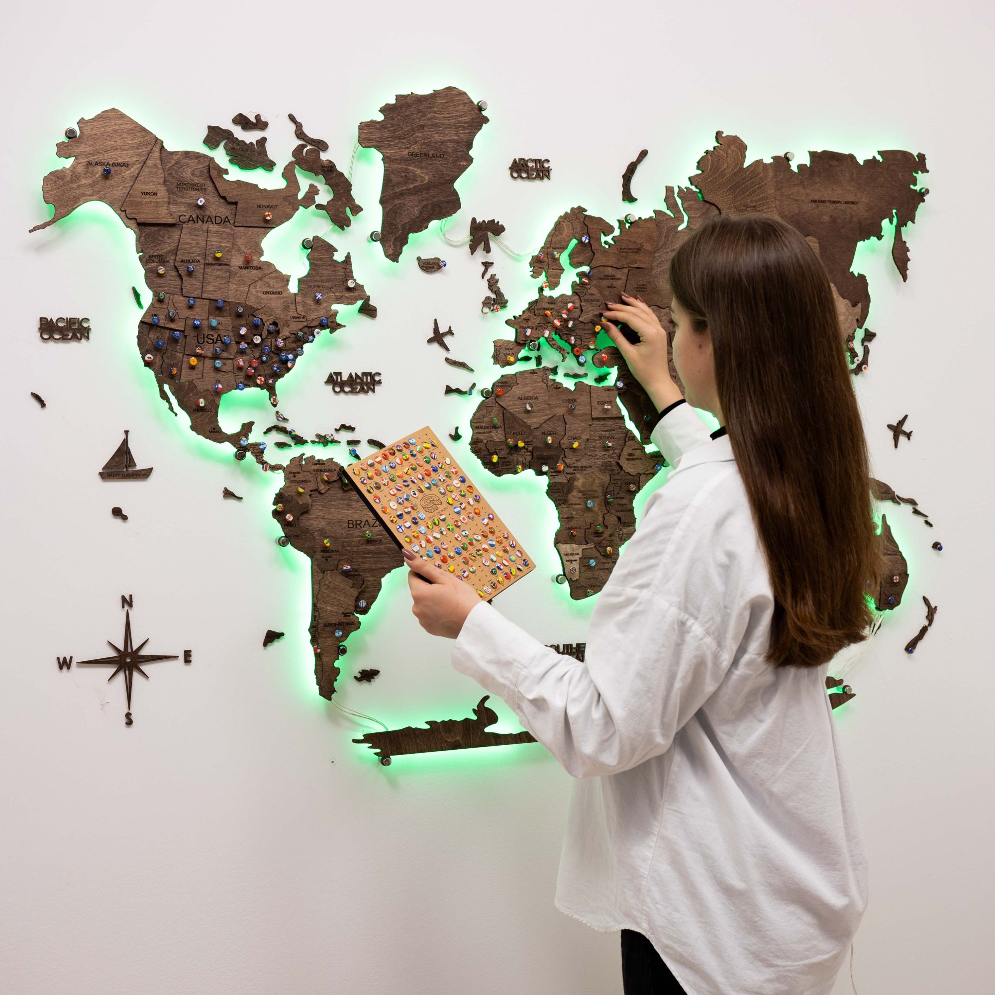push pin world map personalized