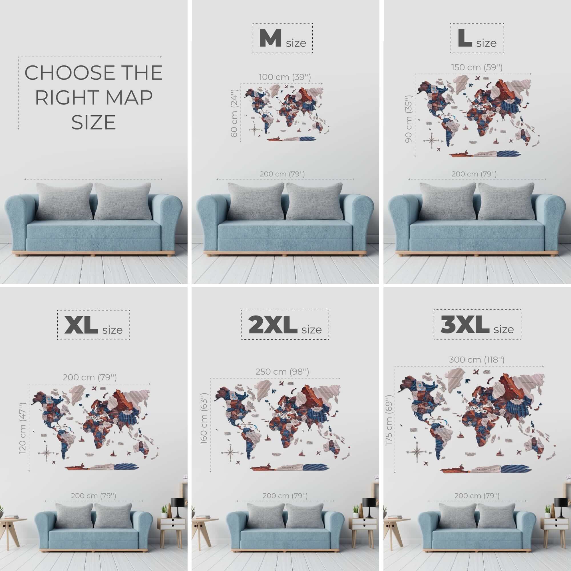 3D LED / LUMINOUS Wooden World Map 3.0 Duna size