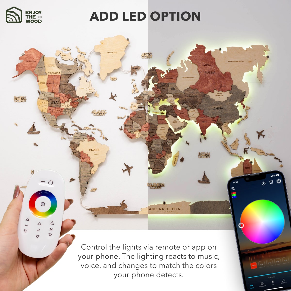 3D LED Wooden World Map 3.0 Fusion app
