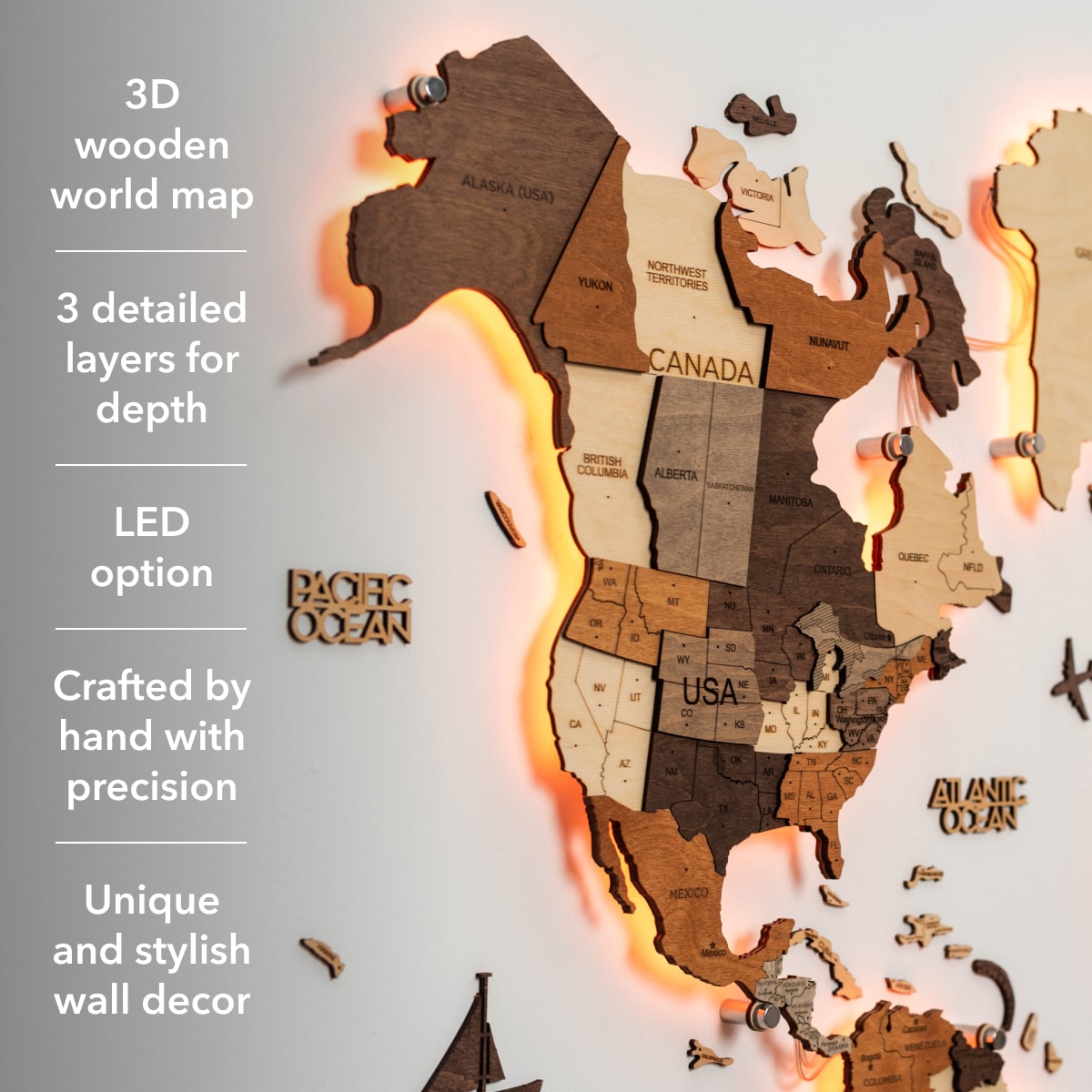 3D LED Wooden World Map 3.0 Multicolor info 2