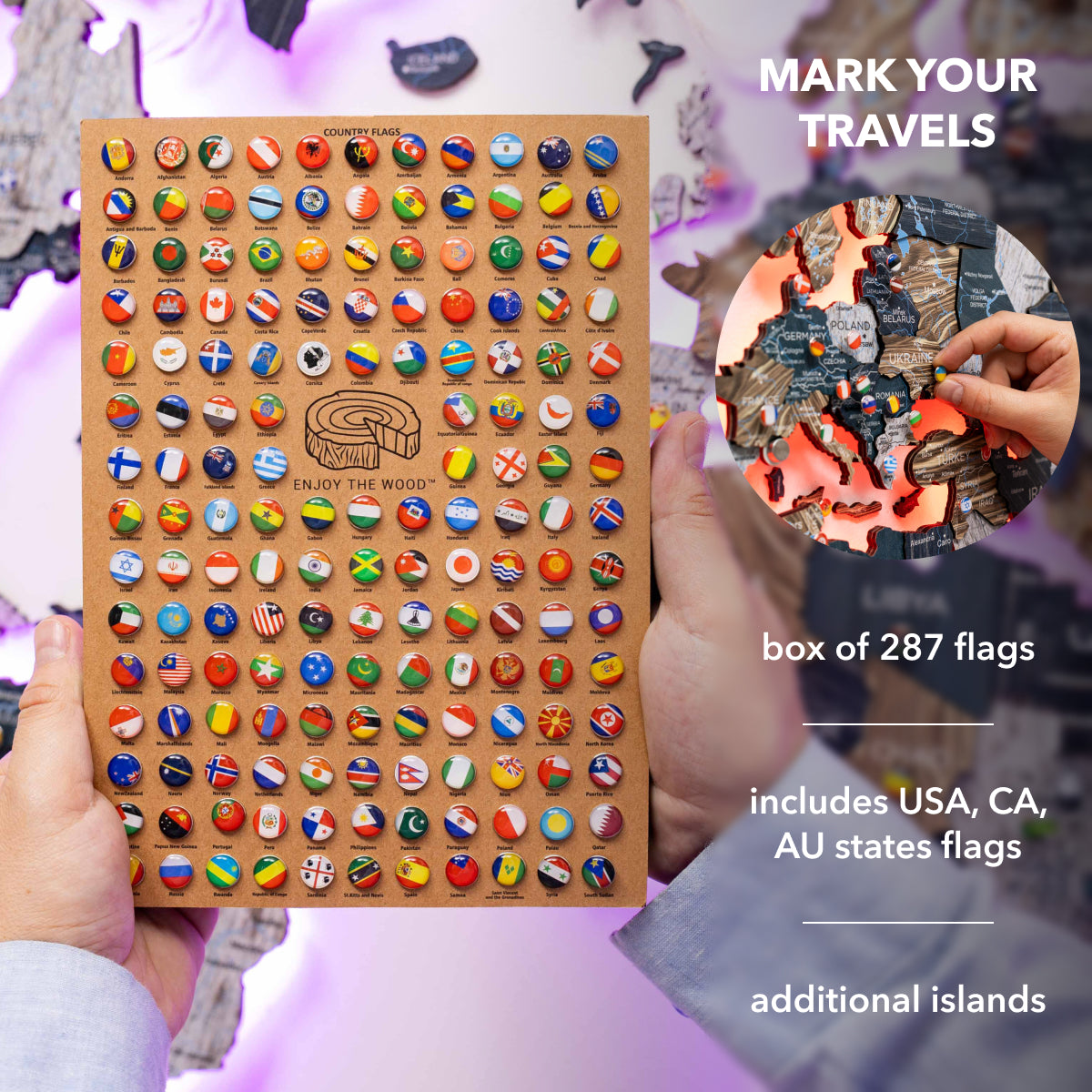 3D LUMINOUS LED Wooden World Map 3.0 Mystery pins