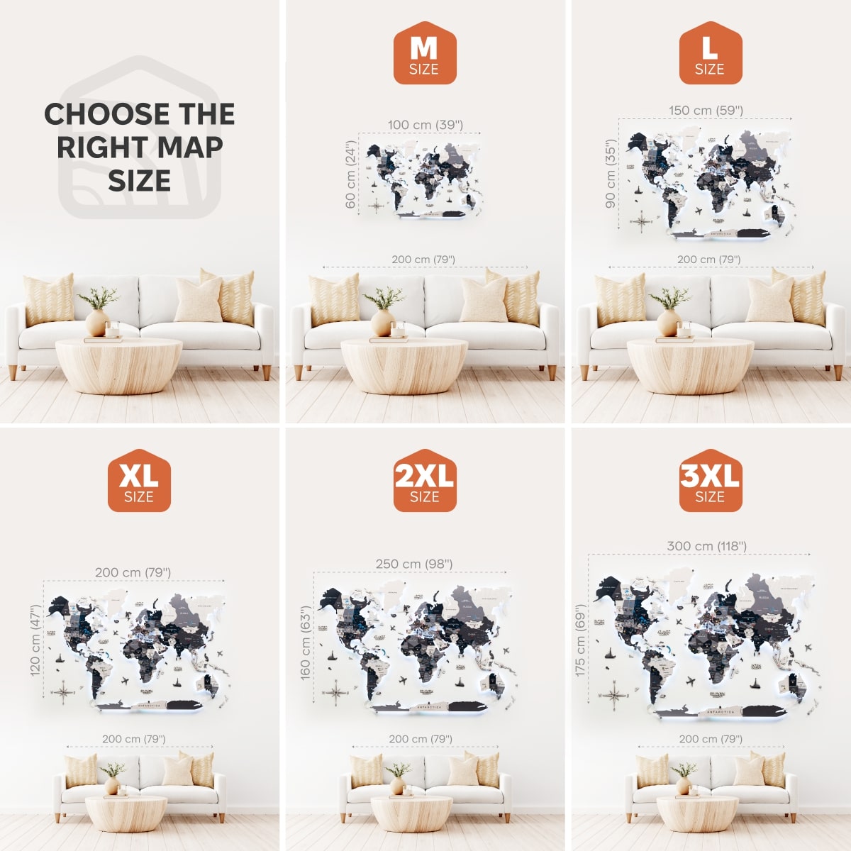3D LED / LUMINOUS Wooden World Map 3.0 Nordik size