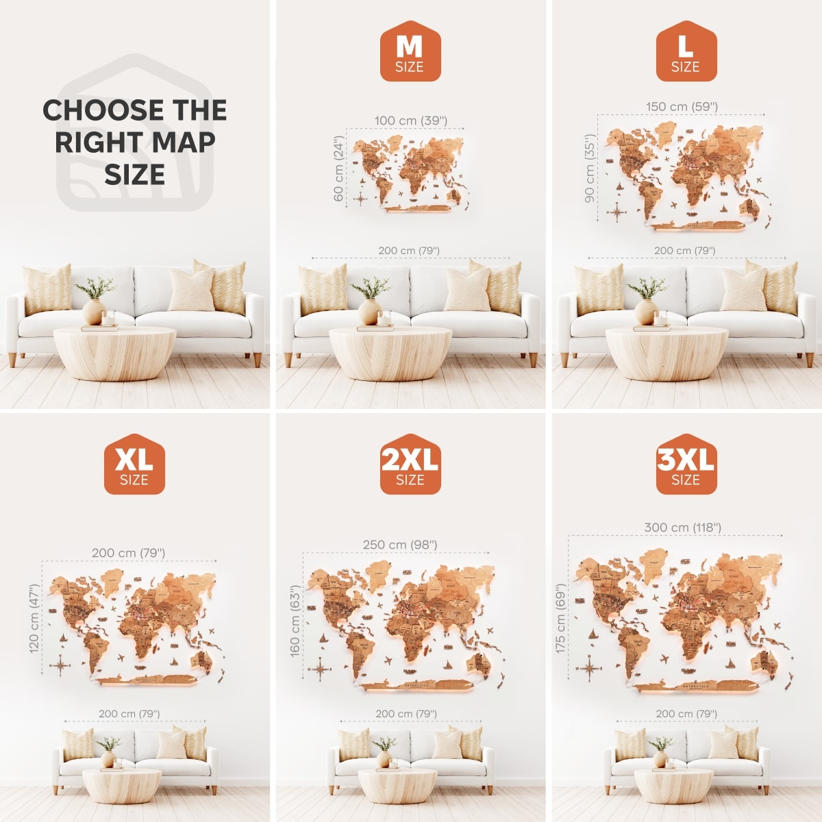 3D LED Wooden World Map 3.0 Oak size