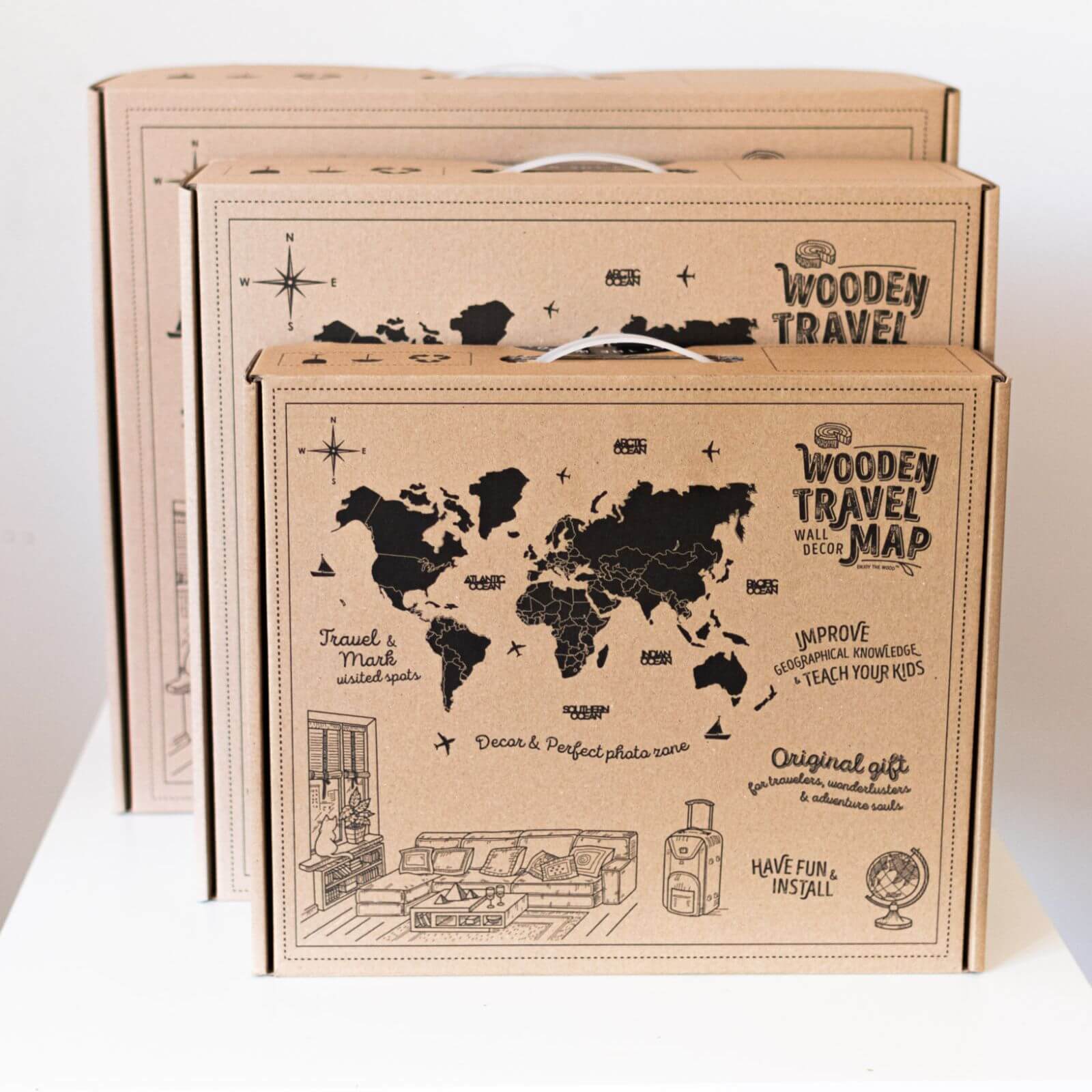 3D LED / LUMINOUS Wooden World Map 3.0 Rustic boxes