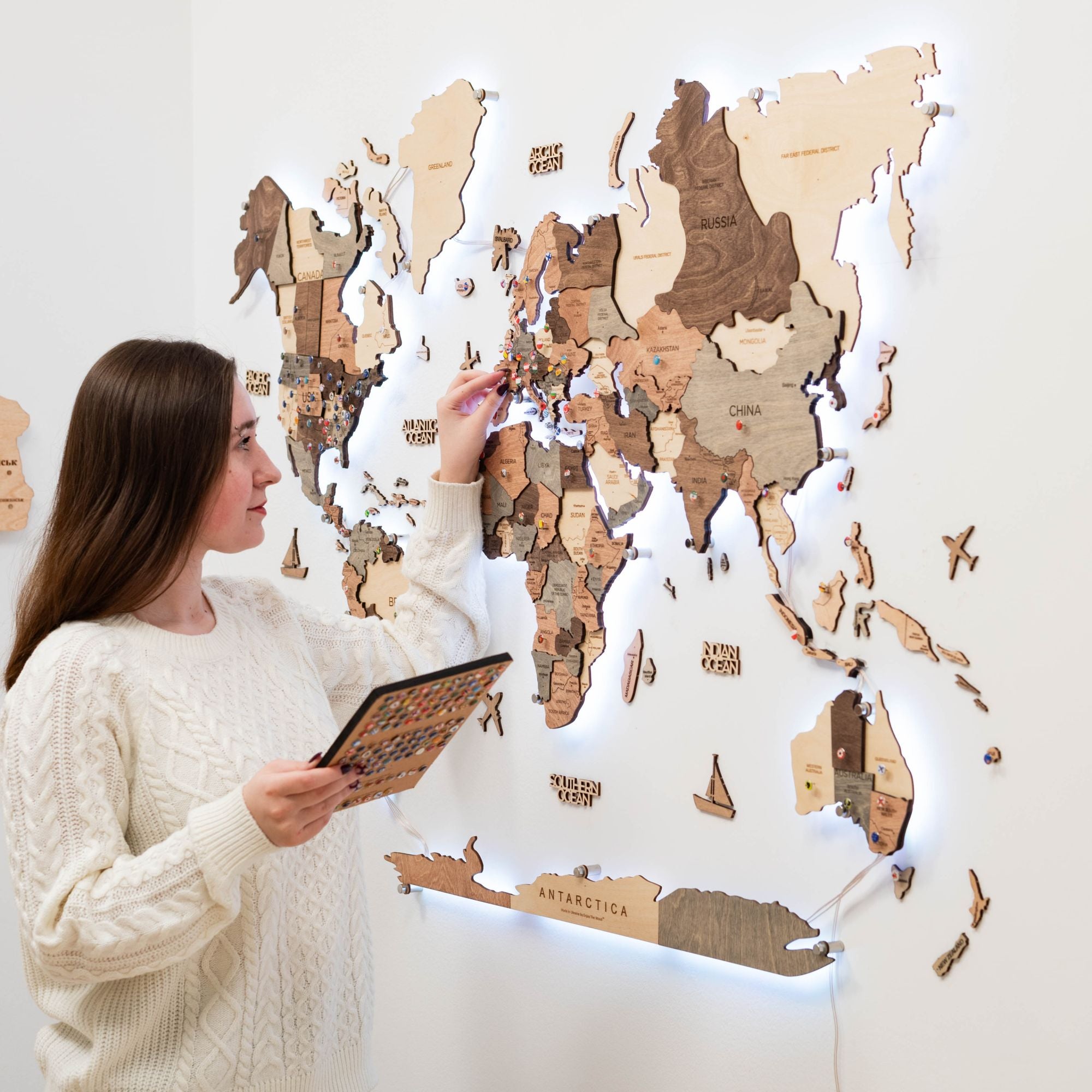 wooden world map for wall