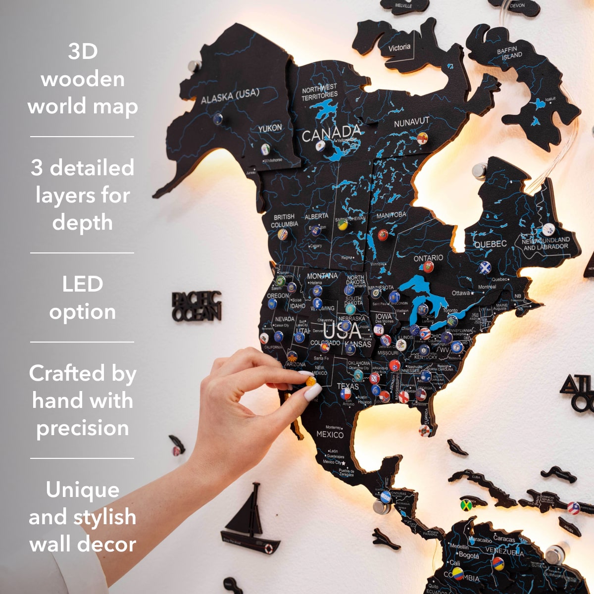 3D LED / LUMINOUS Wooden World Map 3.0 Space info