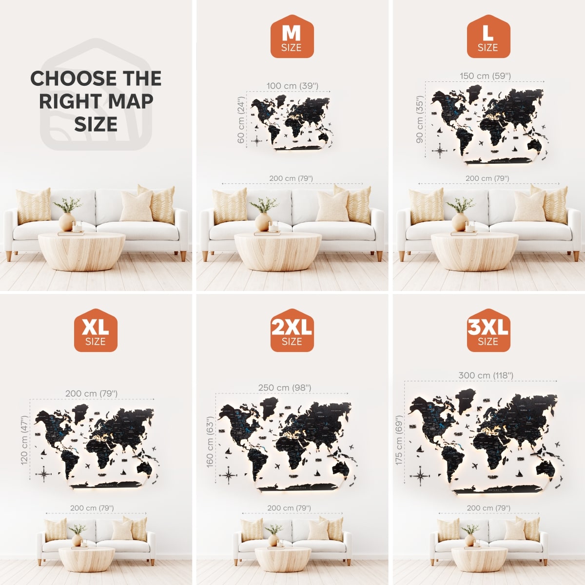 3D LED / LUMINOUS Wooden World Map 3.0 Space size