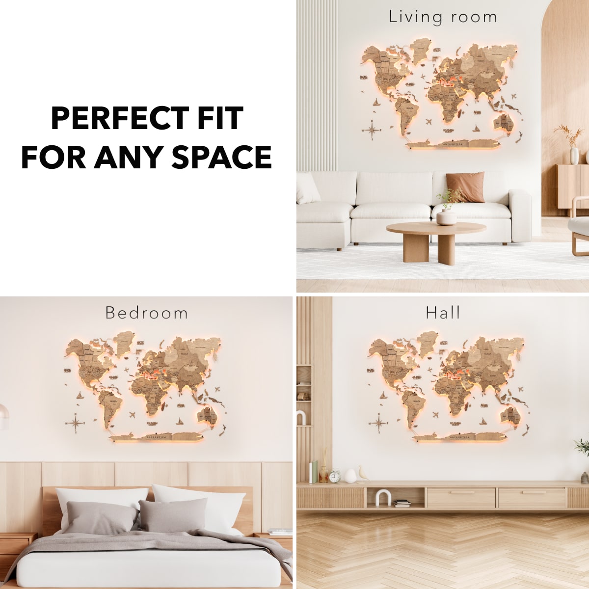 3D LED Wooden World Map 3.0 Terra fit