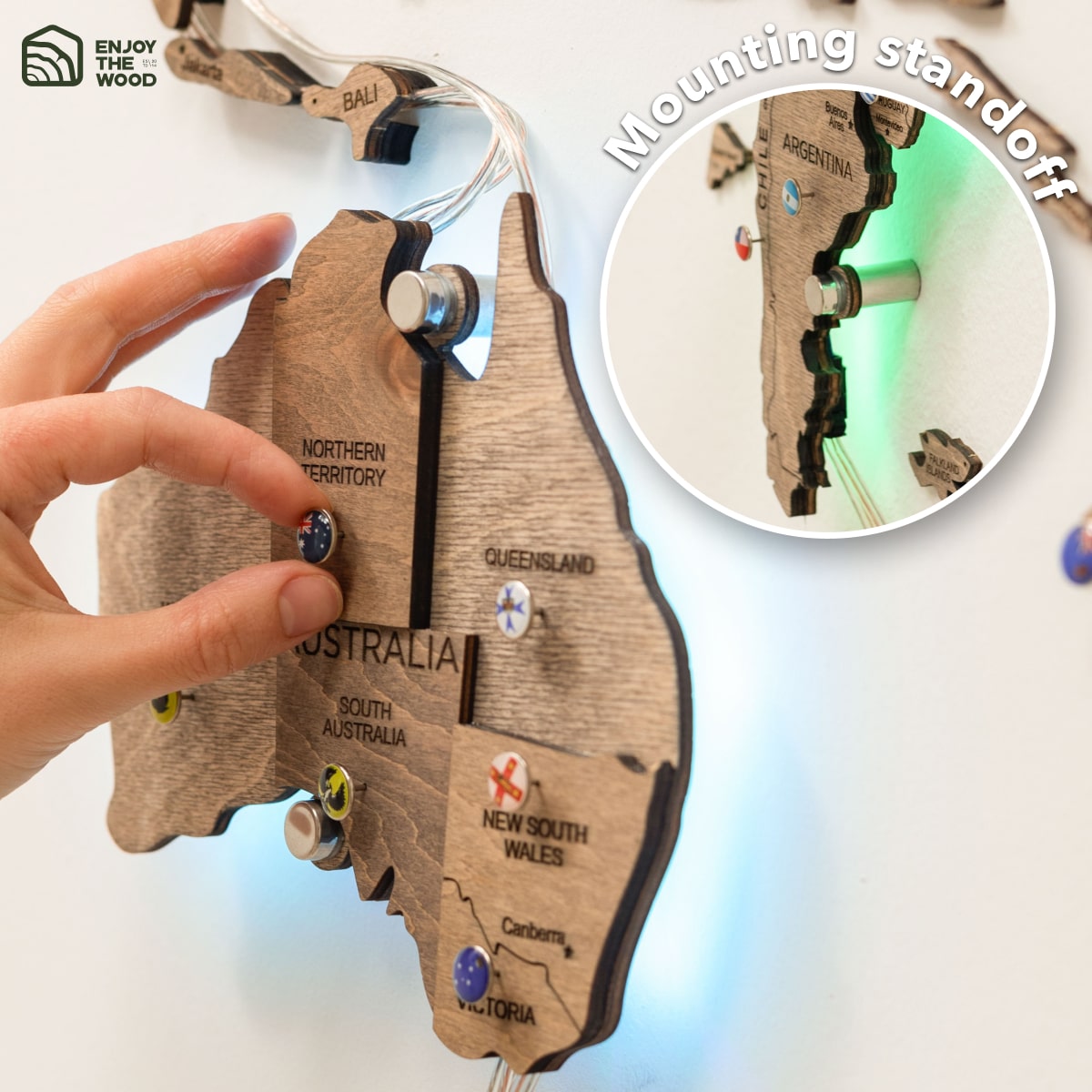 3D LED Wooden World Map 3.0 Terra Mounting