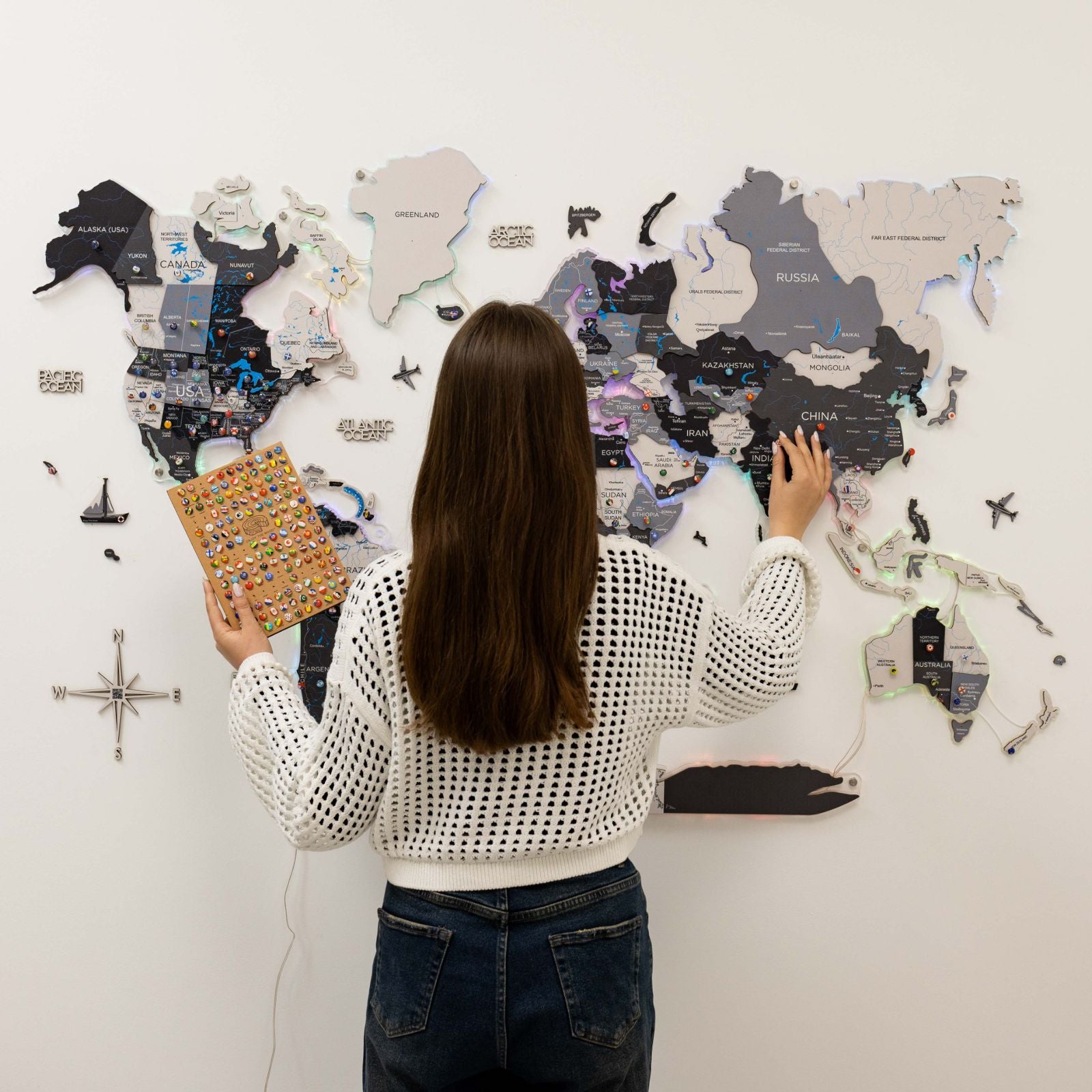 illuminated world map wall