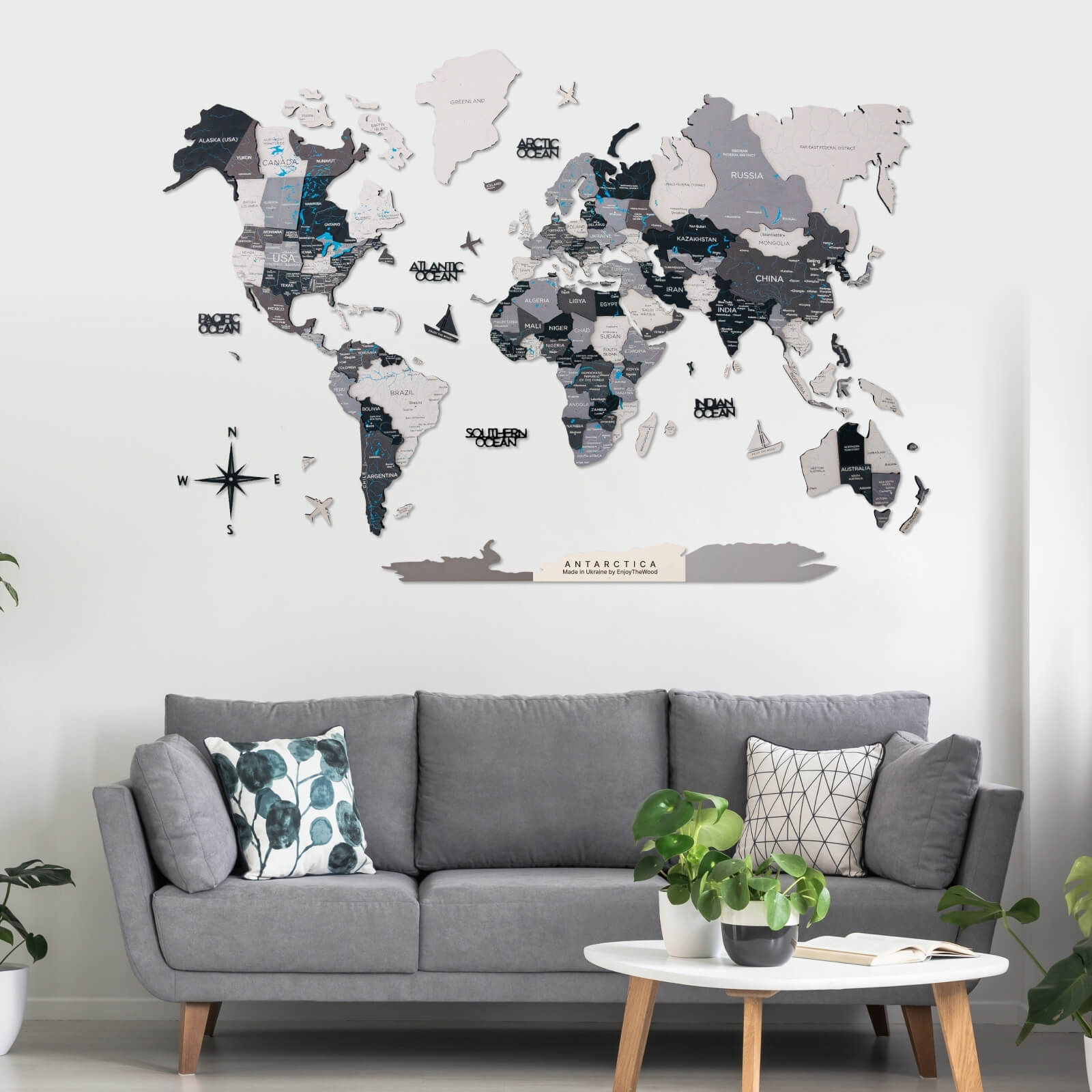 Wooden World Map | Not all Those Who Wander Are Lost | Live Edge Wood Map