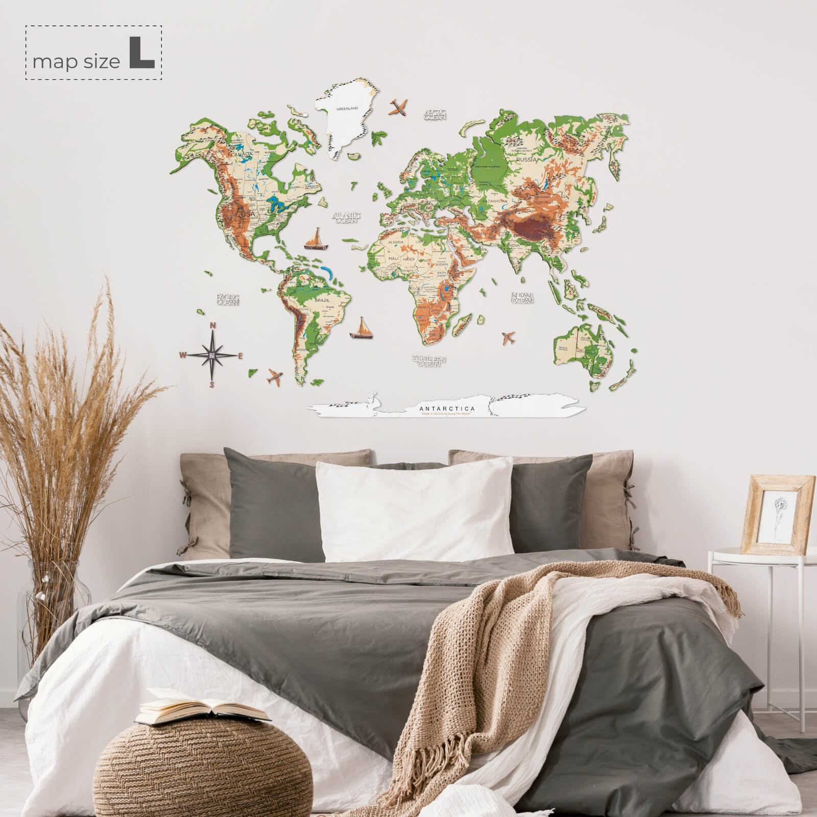 3D Wooden World Map Country