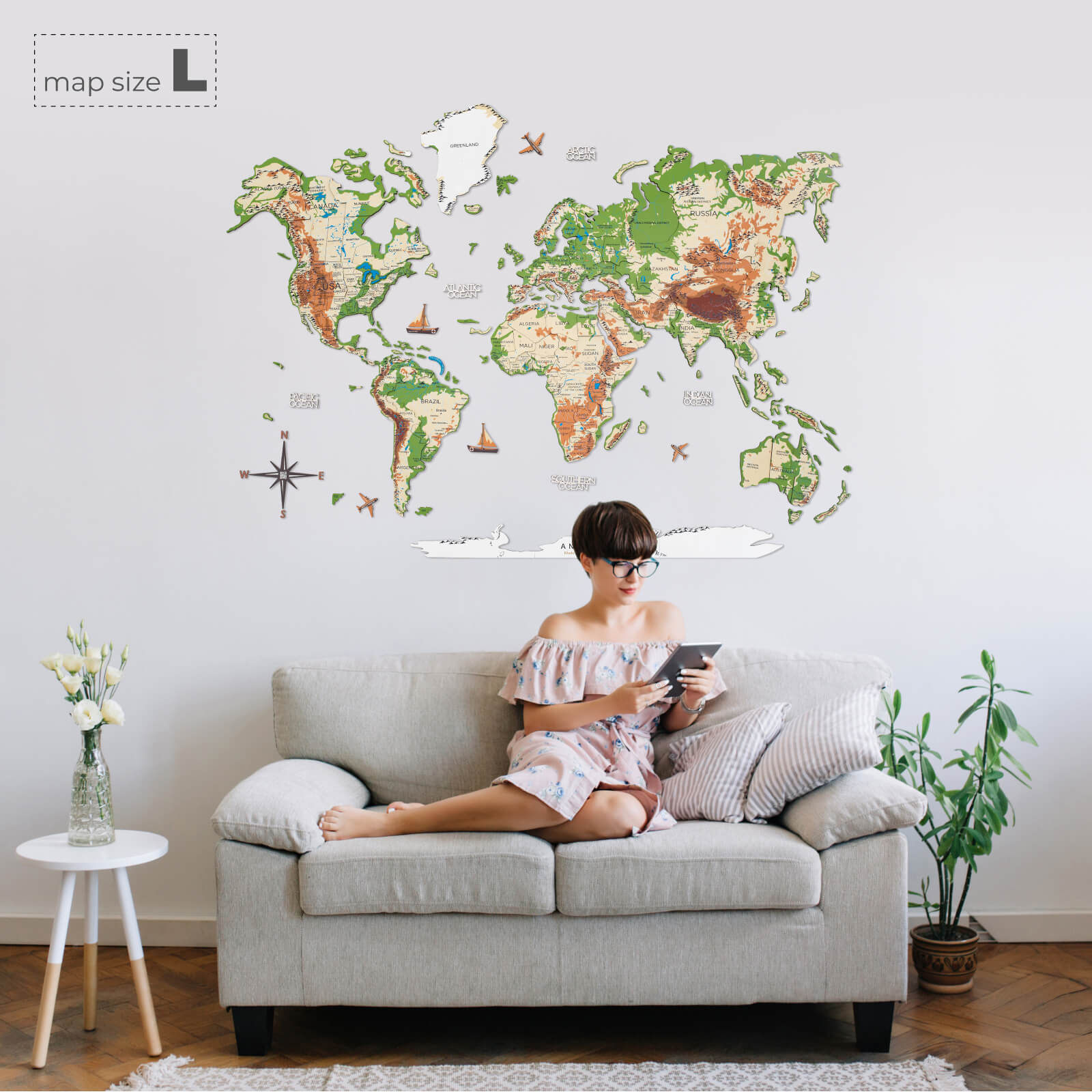world map painted on wood