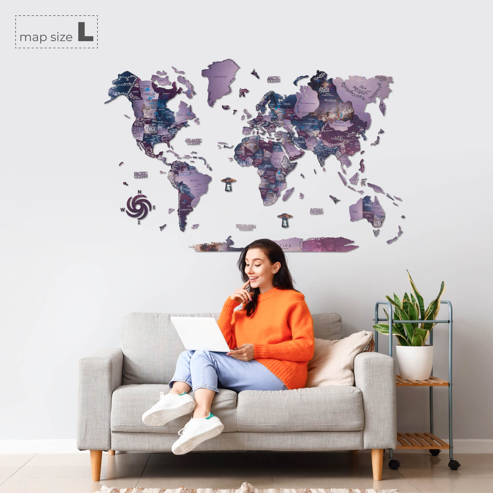 3d colored wood world map for wall