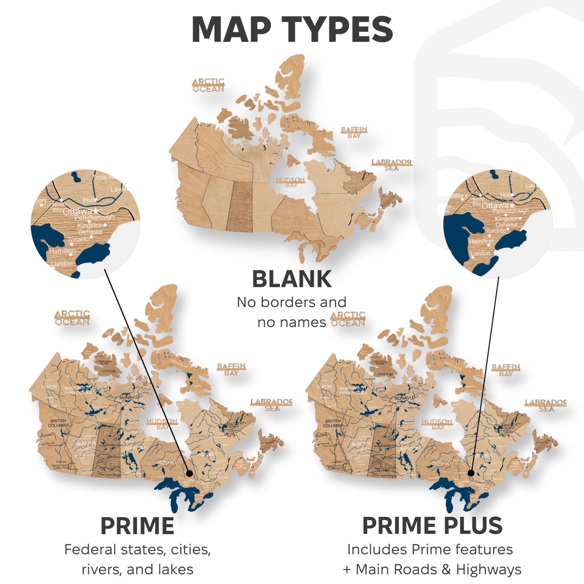 3D Wooden Map of Canada – Gold types