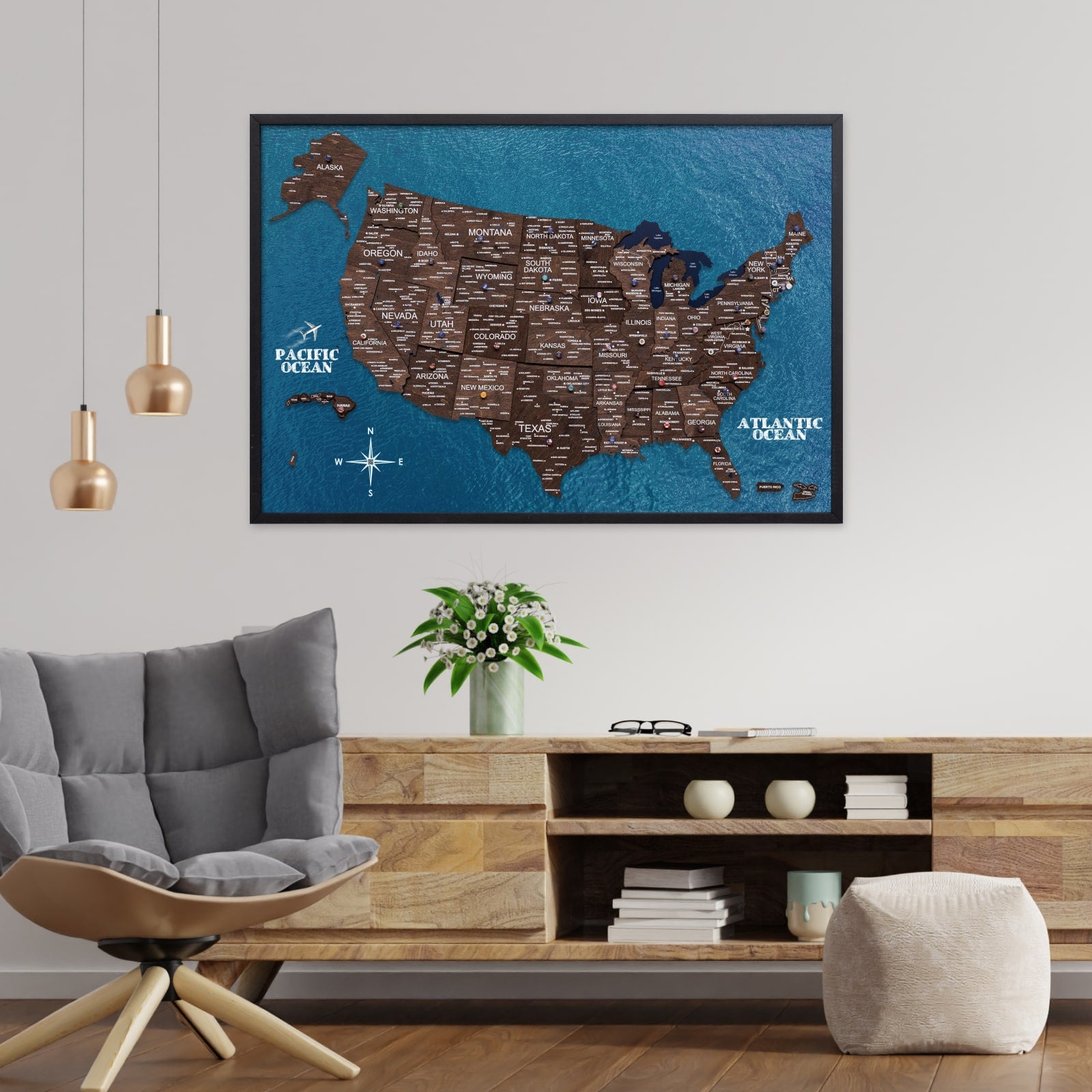wood map wall decor