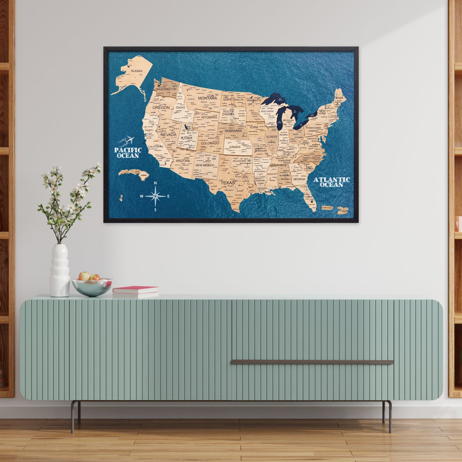 USAマップ ウォールアートパネル 天然木 アイアン 3D Wooden USA Map on Board Gold • Enjoy The Wood