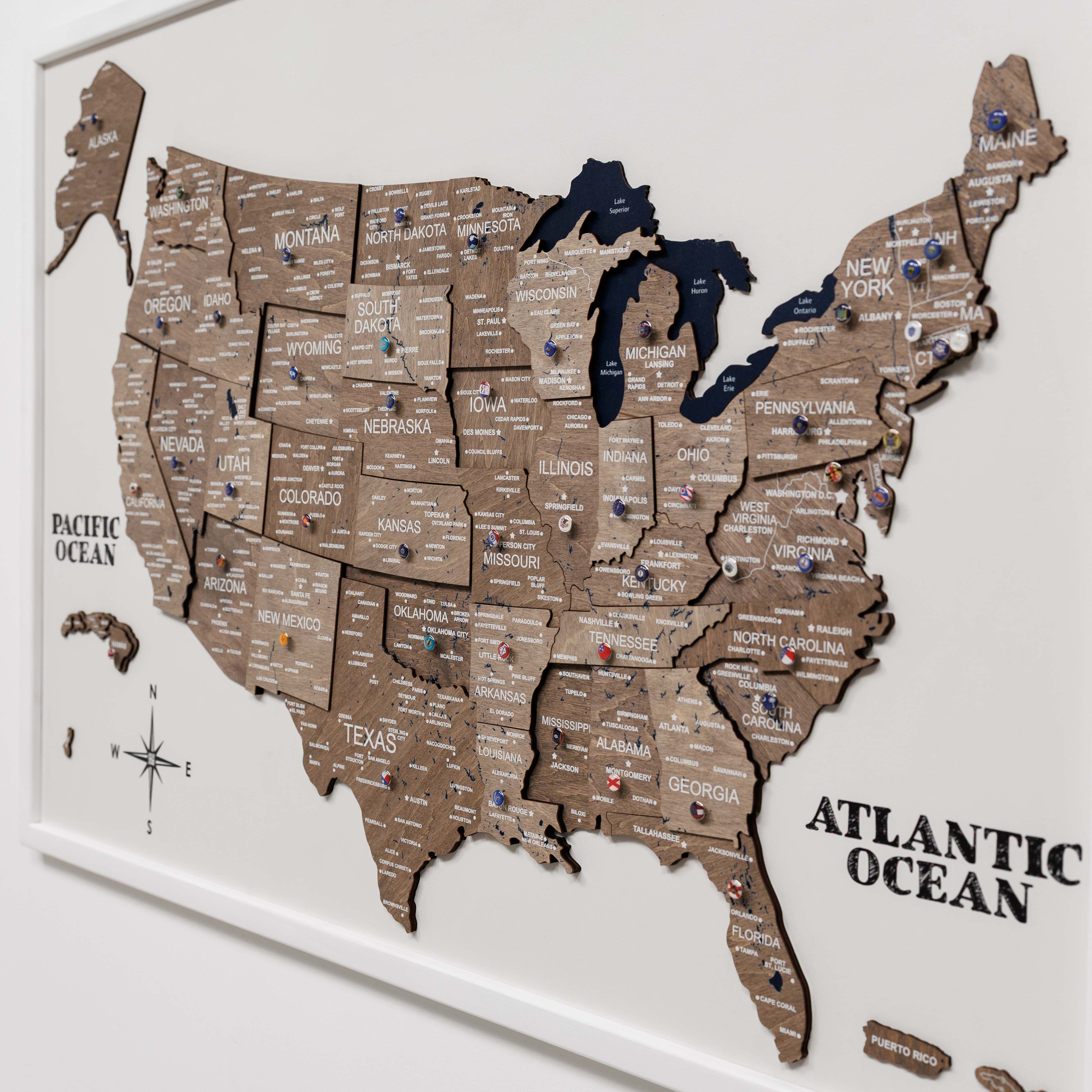 us map on cork board