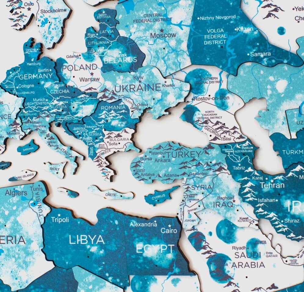world map in blue