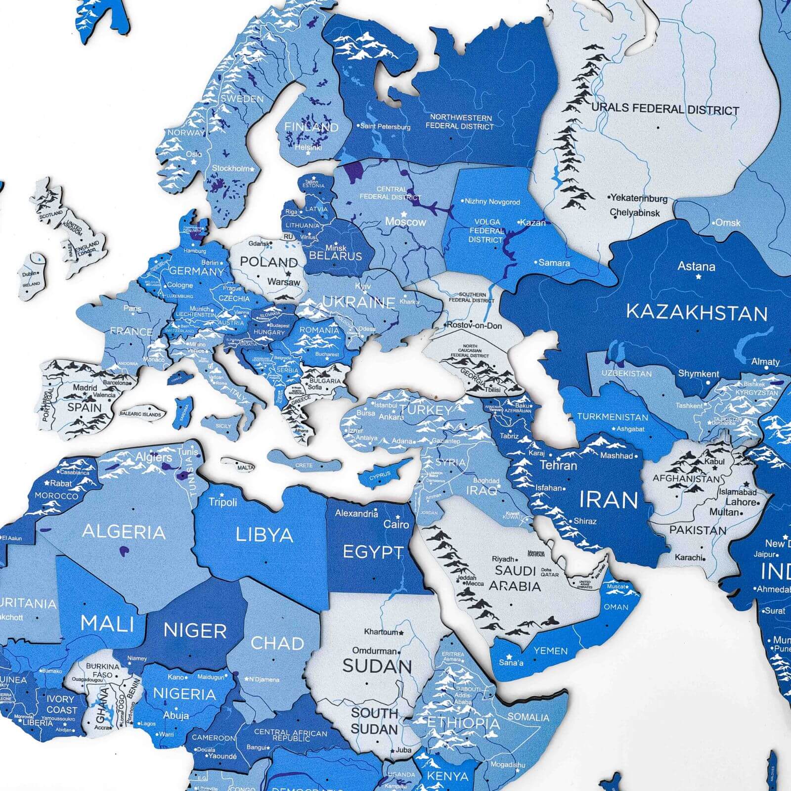 world map in blue color