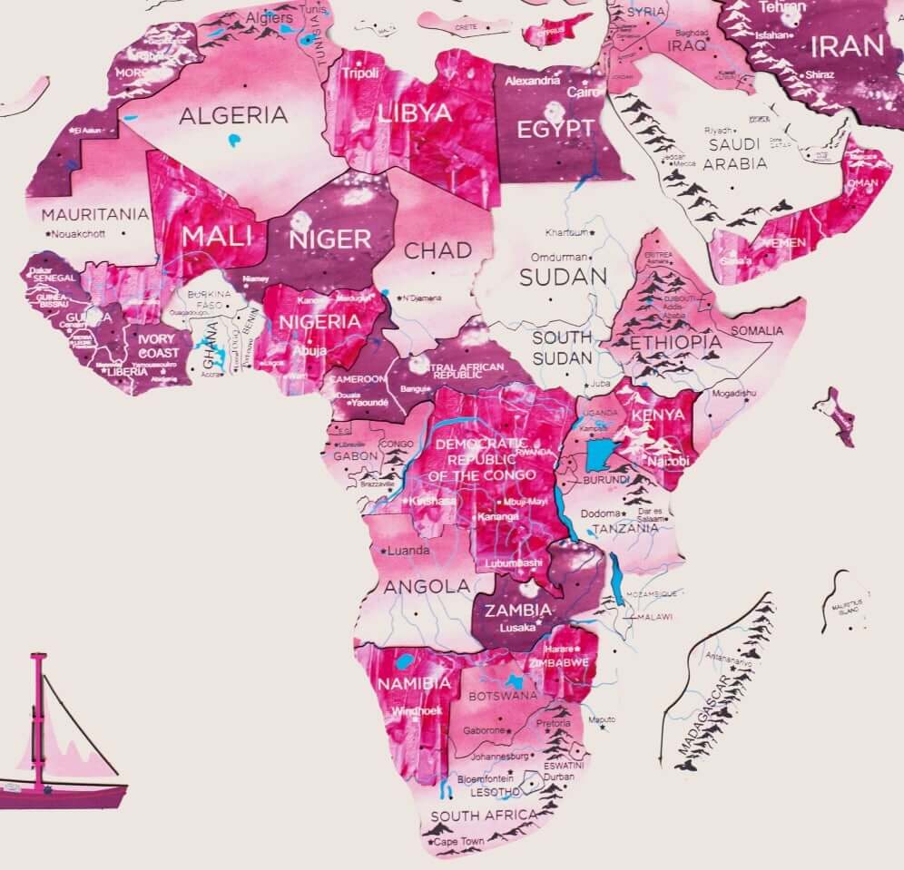 pink map of the world