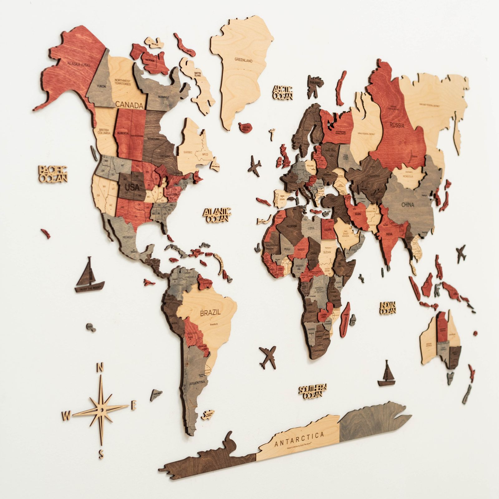 large wooden world map