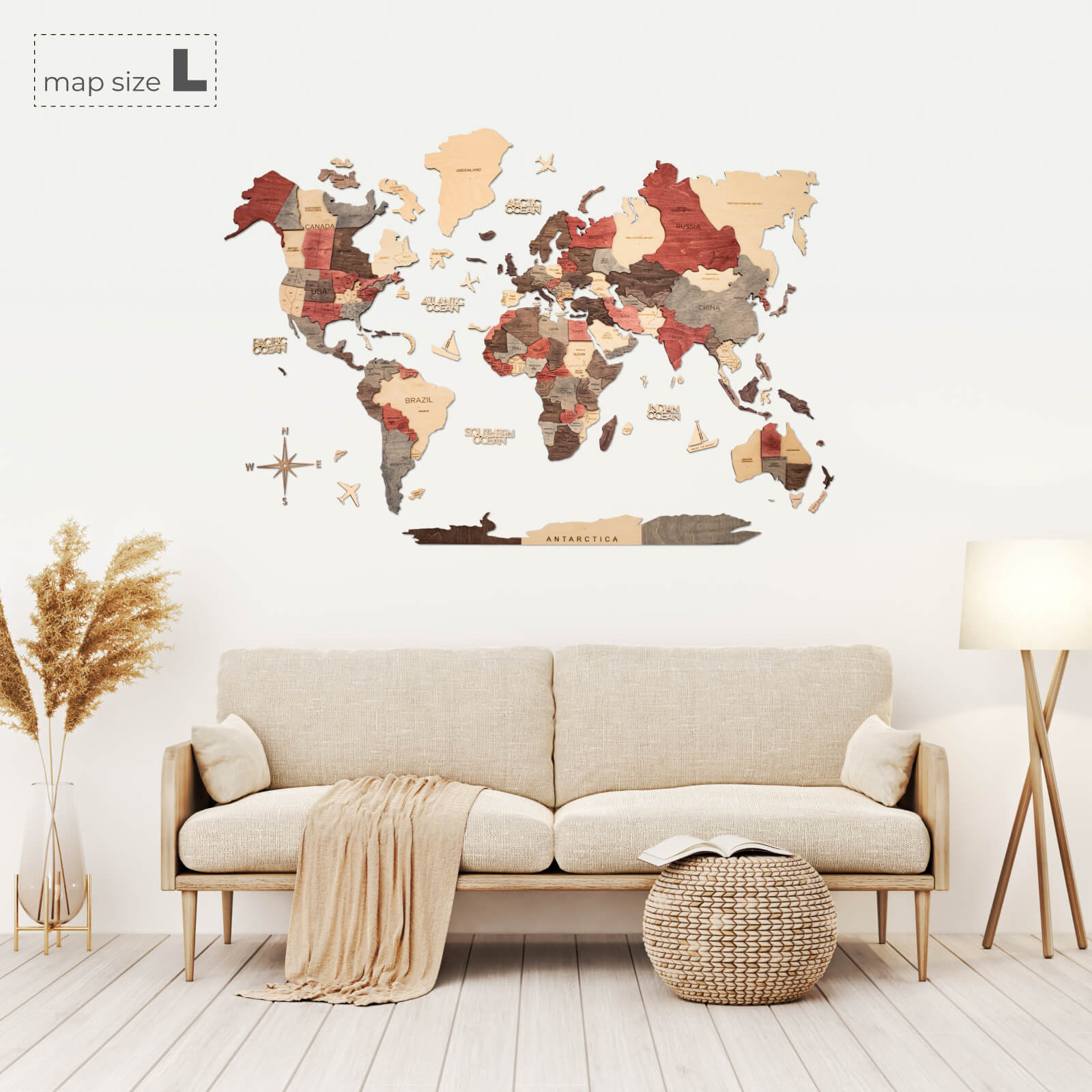 wooden travel map wall decor