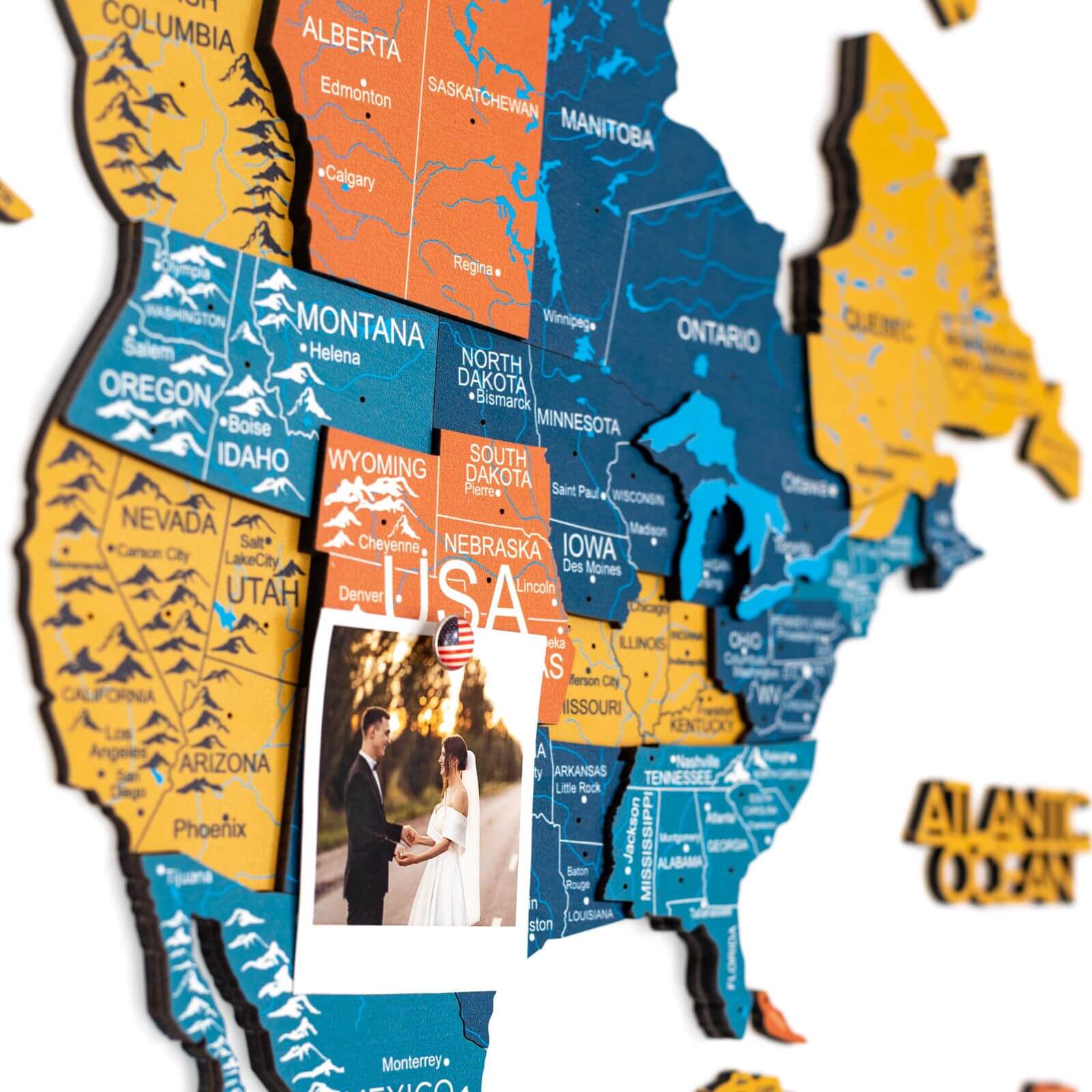 world map with photo frames