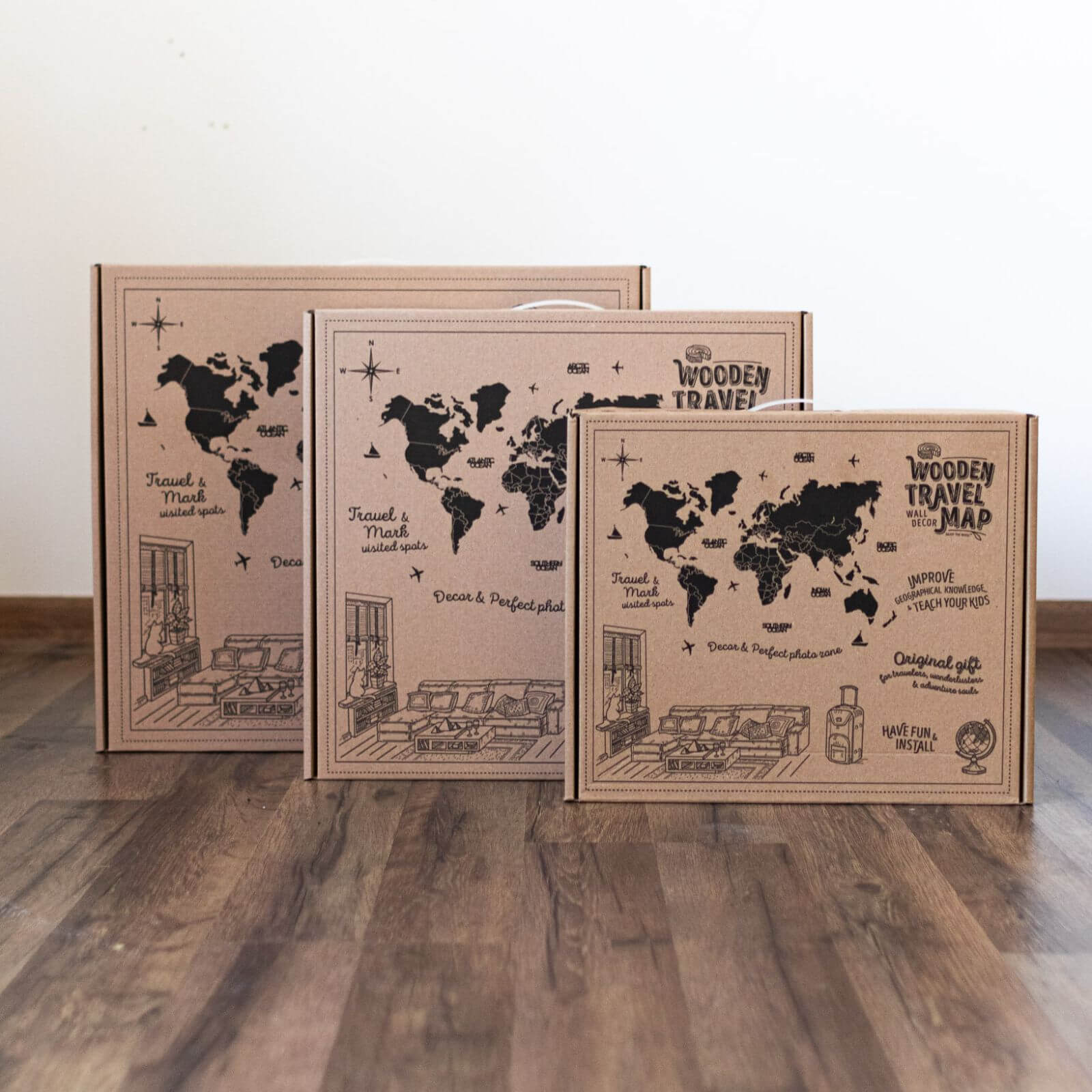3D Wooden World Map Midnight boxes