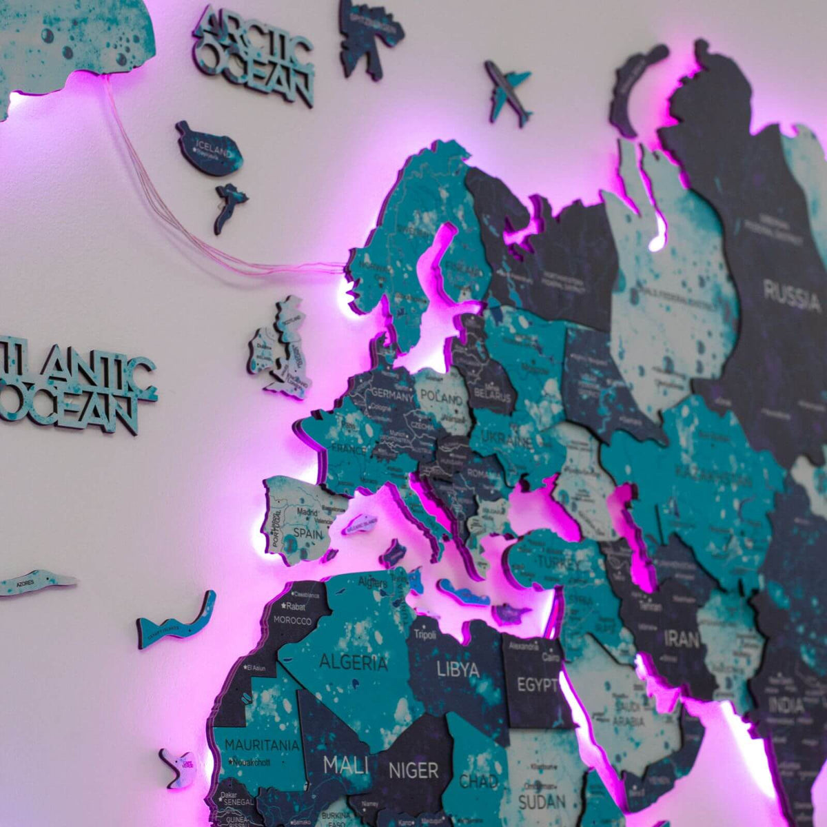 3D LED Wooden World Maps - world map light