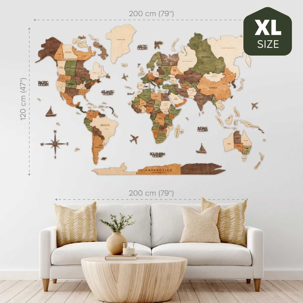 3D Wooden World Map Nature
