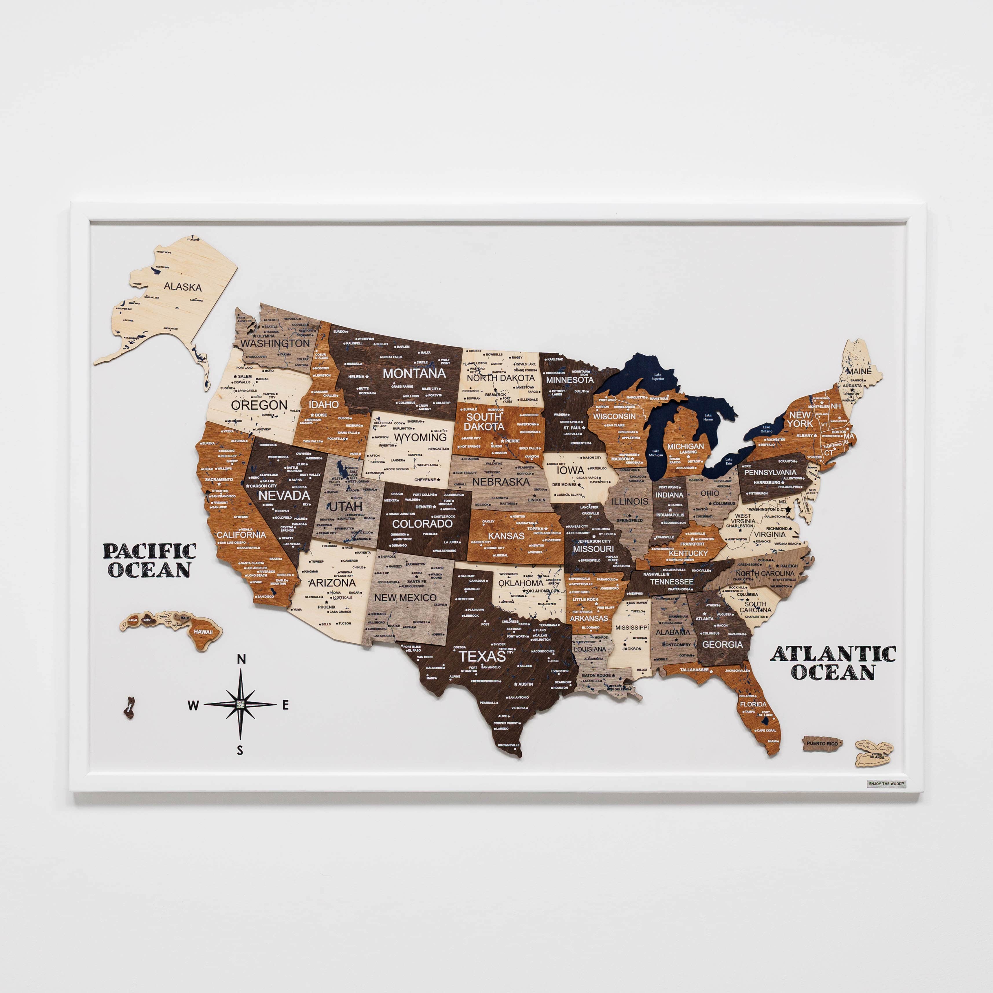 3D Wooden USA Map on Board Multicolor