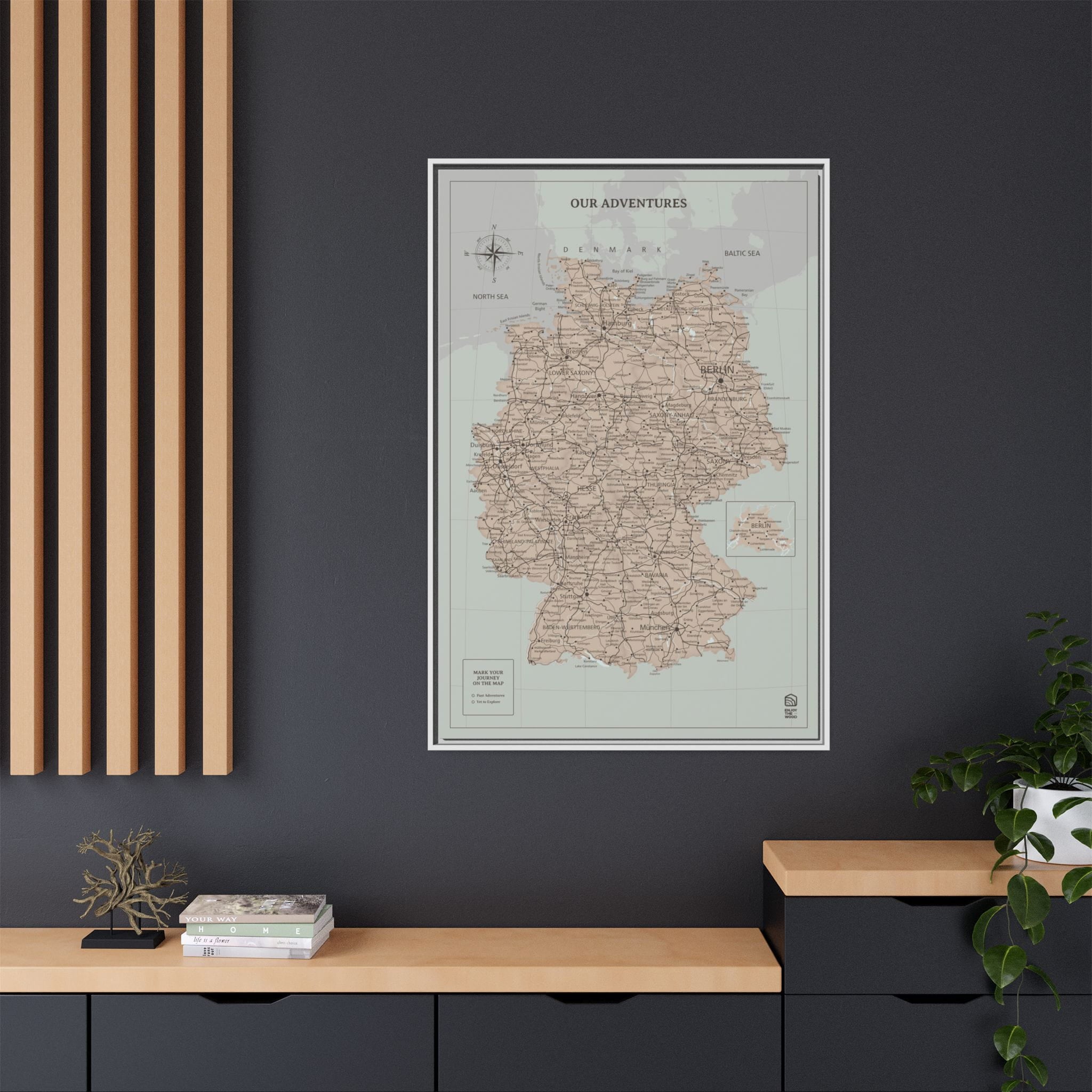 Wooden Canvas Germany Map - Antique