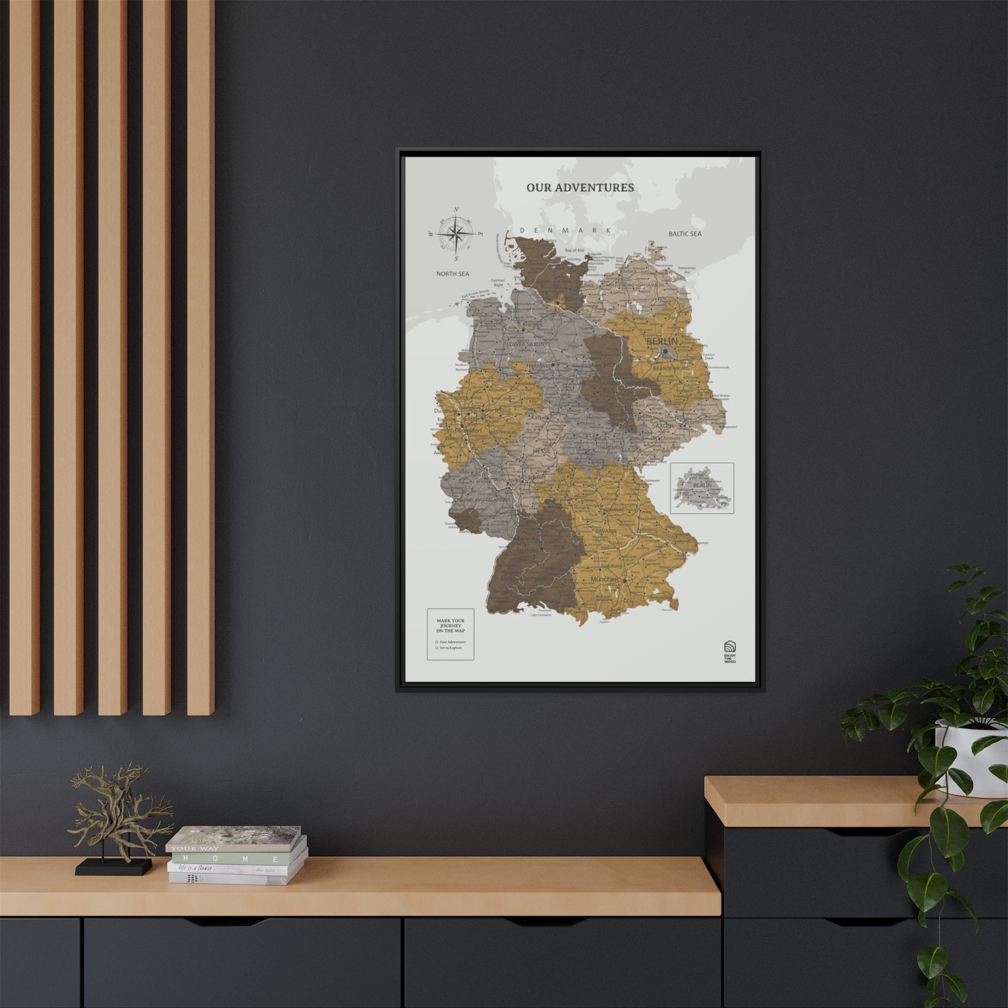 Wooden Canvas Germany Map - Desert